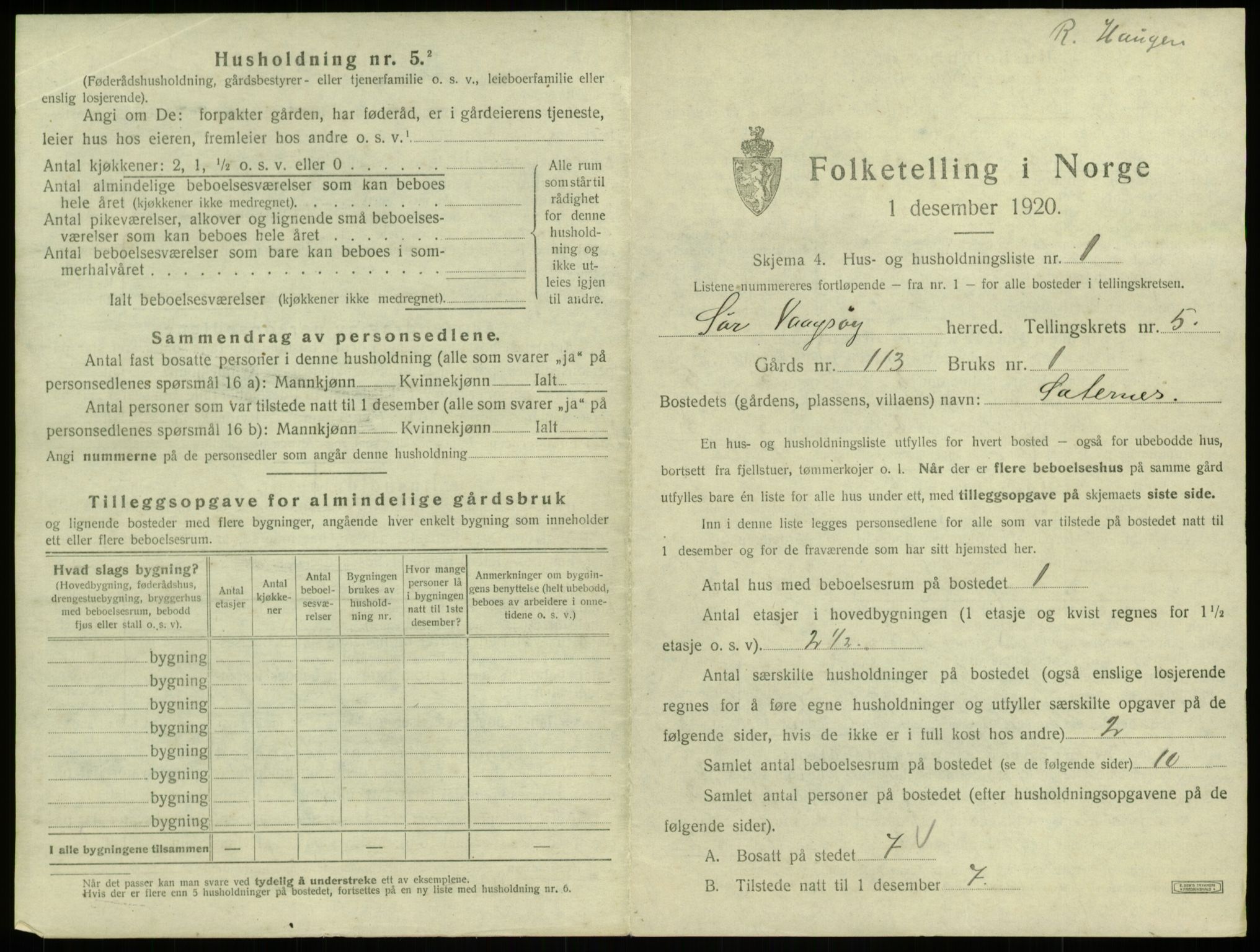 SAB, 1920 census for Sør-Vågsøy, 1920, p. 303