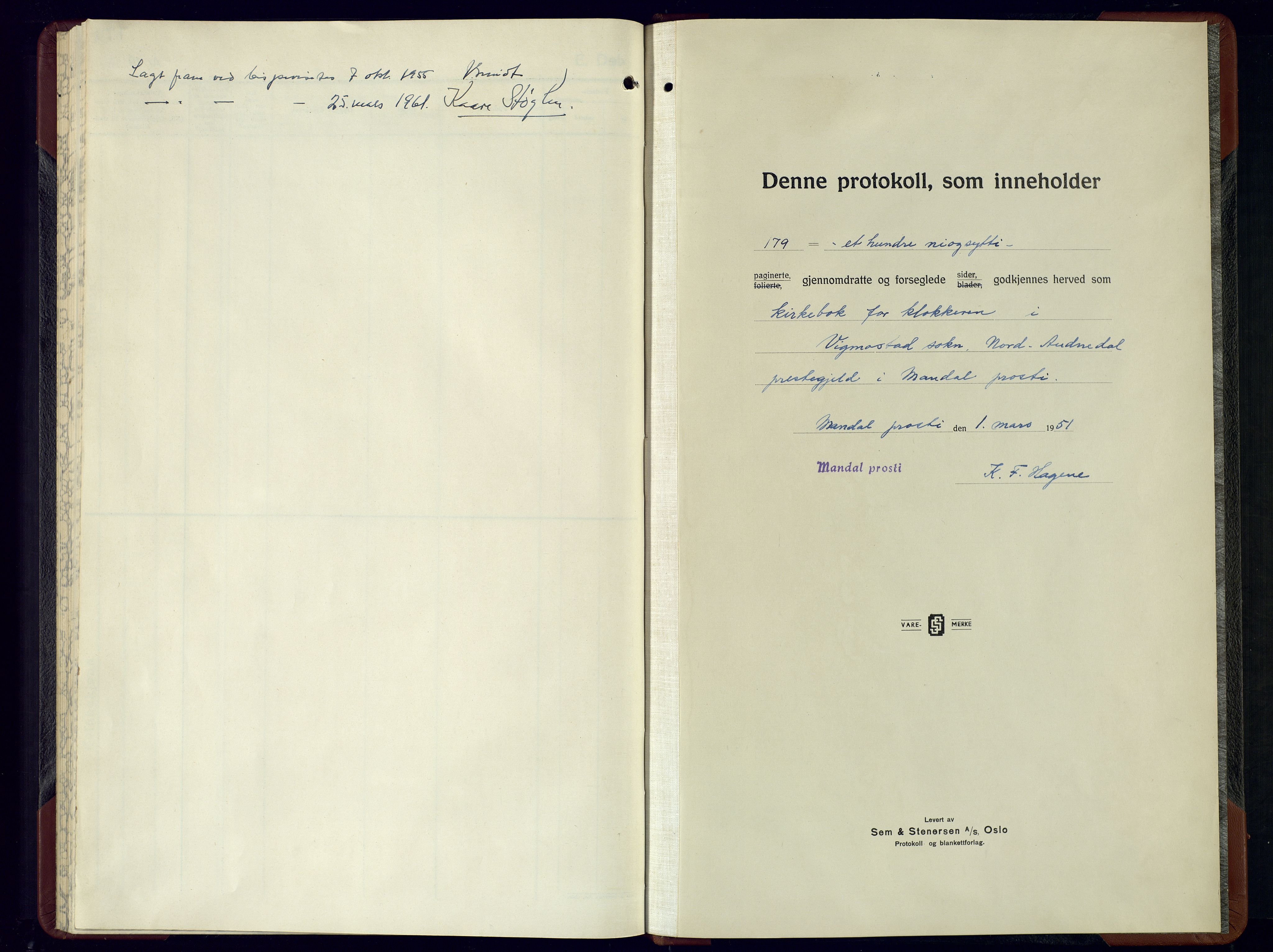 Nord-Audnedal sokneprestkontor, SAK/1111-0032/F/Fb/Fbb/L0007: Parish register (copy) no. B-7, 1949-1964