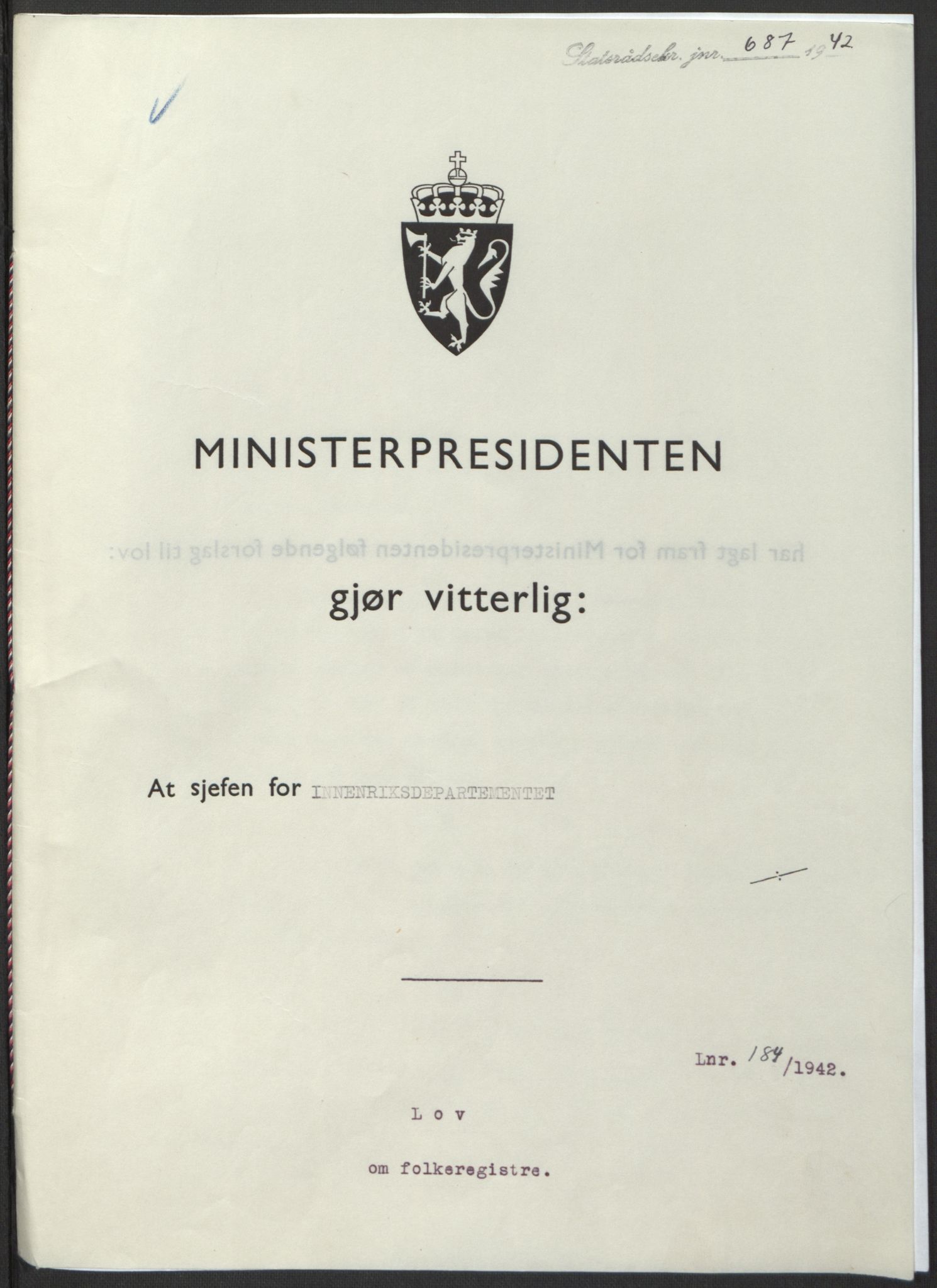 NS-administrasjonen 1940-1945 (Statsrådsekretariatet, de kommisariske statsråder mm), RA/S-4279/D/Db/L0098: Lover II, 1942, p. 341
