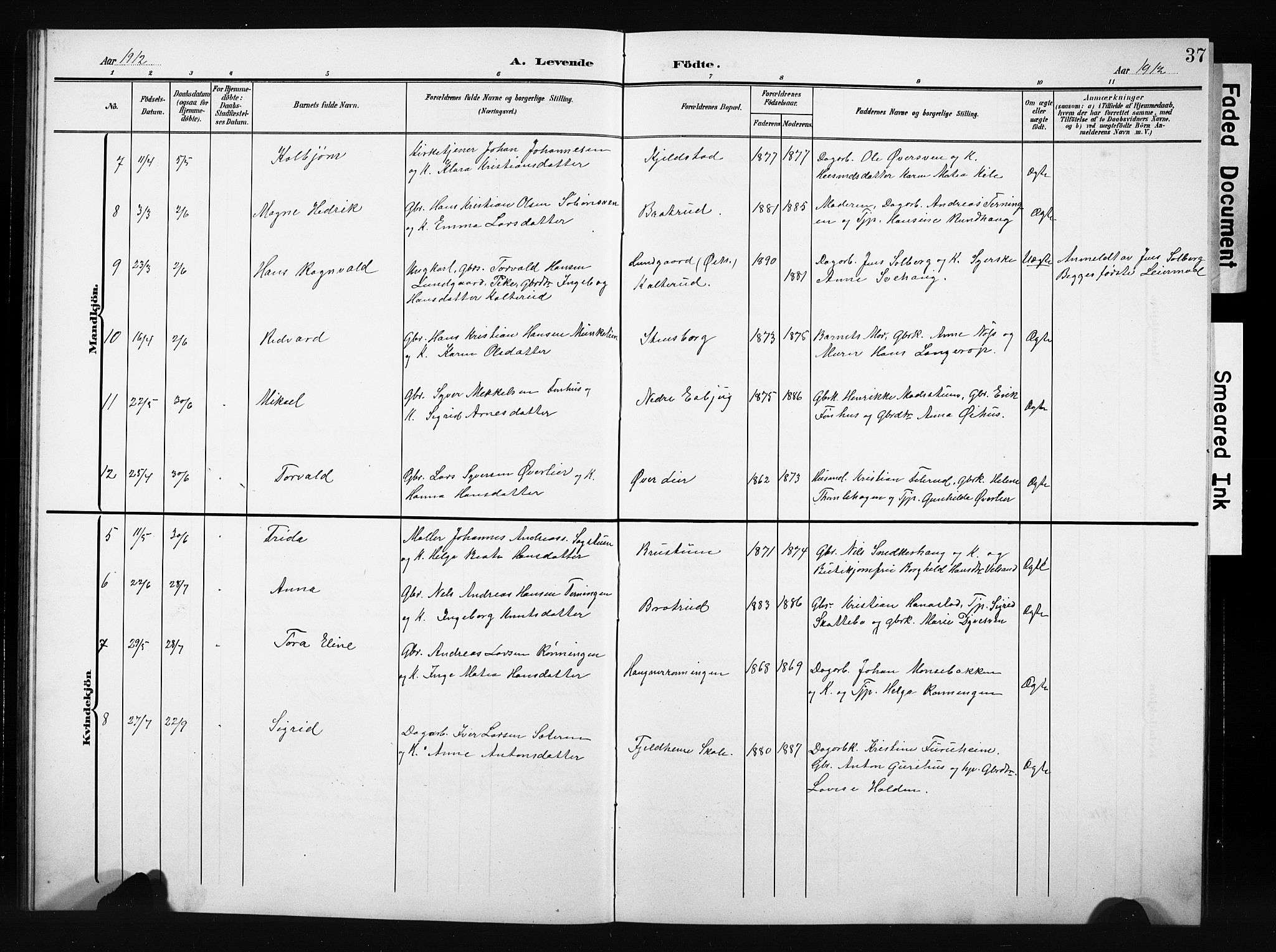 Nordre Land prestekontor, SAH/PREST-124/H/Ha/Hab/L0006: Parish register (copy) no. 6, 1905-1929, p. 37