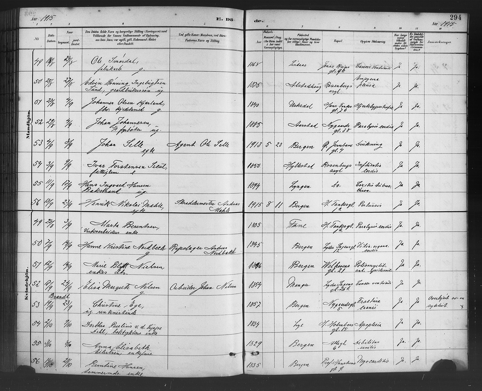 Johanneskirken Sokneprestembete, SAB/A-76001/H/Hab: Parish register (copy) no. D 1, 1885-1915, p. 294