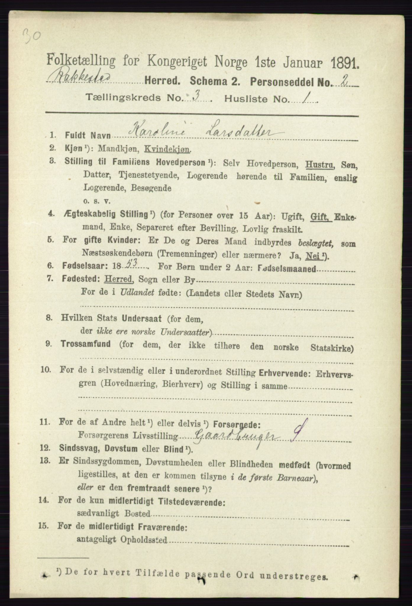 RA, 1891 census for 0128 Rakkestad, 1891, p. 1327