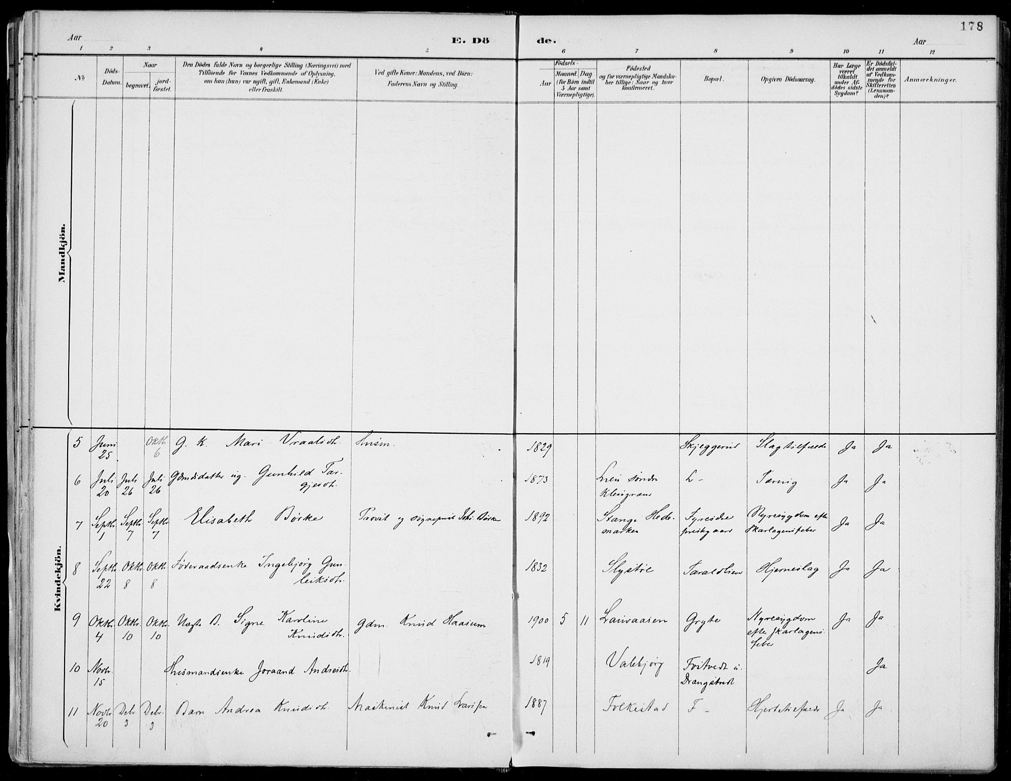 Fyresdal kirkebøker, AV/SAKO-A-263/F/Fa/L0007: Parish register (official) no. I 7, 1887-1914, p. 178