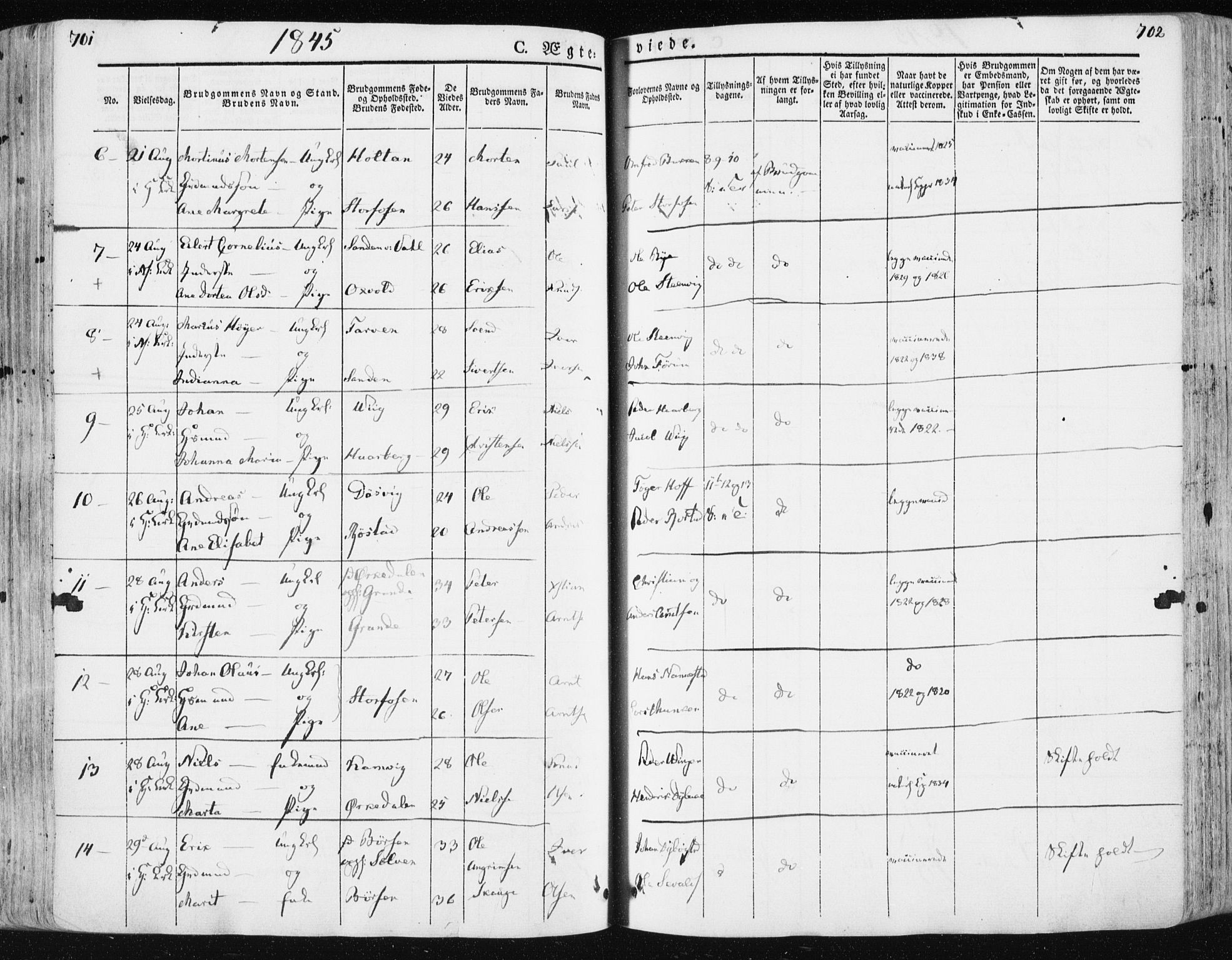 Ministerialprotokoller, klokkerbøker og fødselsregistre - Sør-Trøndelag, SAT/A-1456/659/L0736: Parish register (official) no. 659A06, 1842-1856, p. 701-702