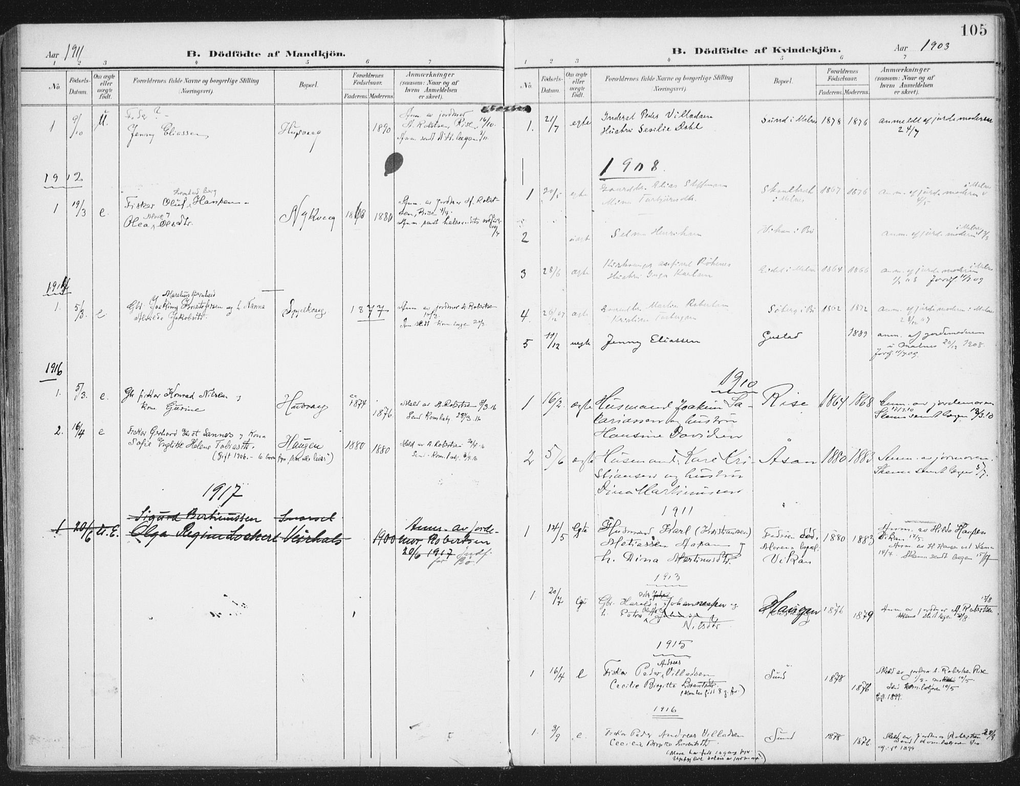 Ministerialprotokoller, klokkerbøker og fødselsregistre - Nordland, SAT/A-1459/892/L1321: Parish register (official) no. 892A02, 1902-1918, p. 105