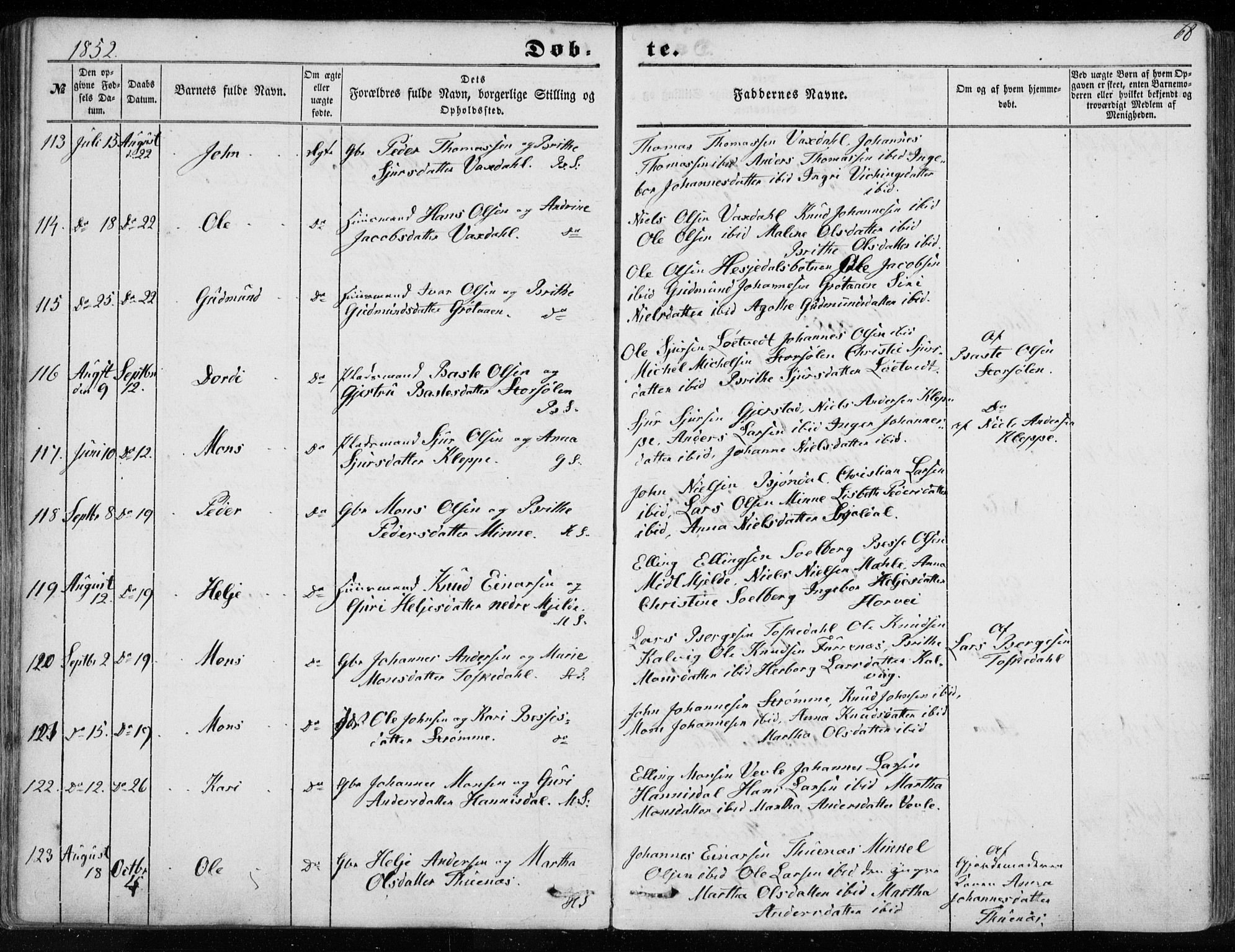 Haus sokneprestembete, SAB/A-75601/H/Haa: Parish register (official) no. A 16 I, 1848-1857, p. 68