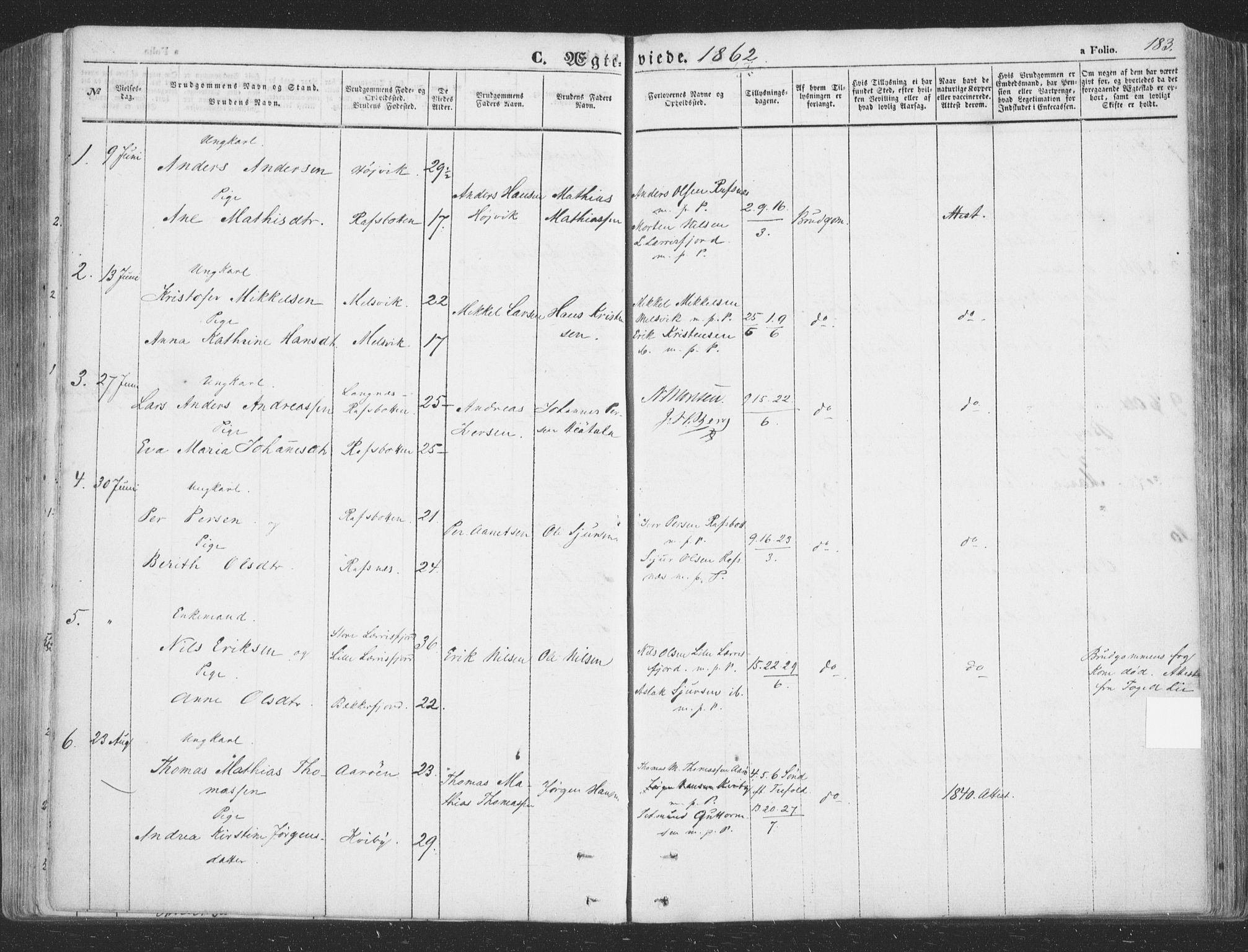 Talvik sokneprestkontor, SATØ/S-1337/H/Ha/L0010kirke: Parish register (official) no. 10, 1852-1864, p. 183