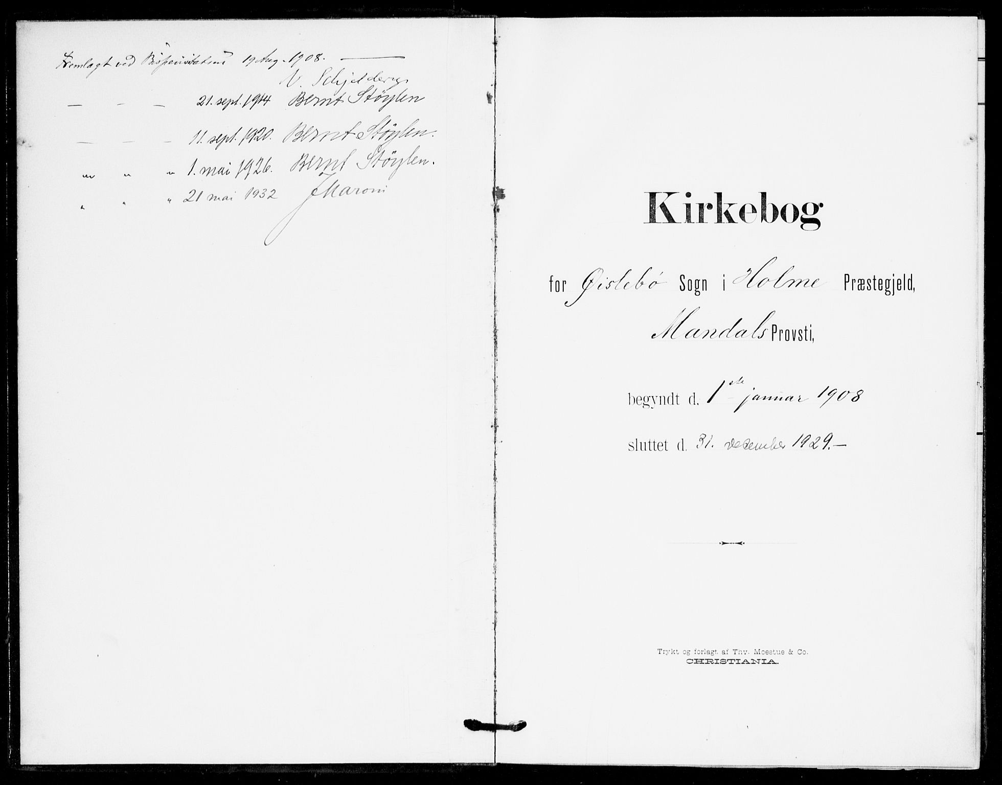 Holum sokneprestkontor, SAK/1111-0022/F/Fa/Fac/L0005: Parish register (official) no. A 5, 1908-1930