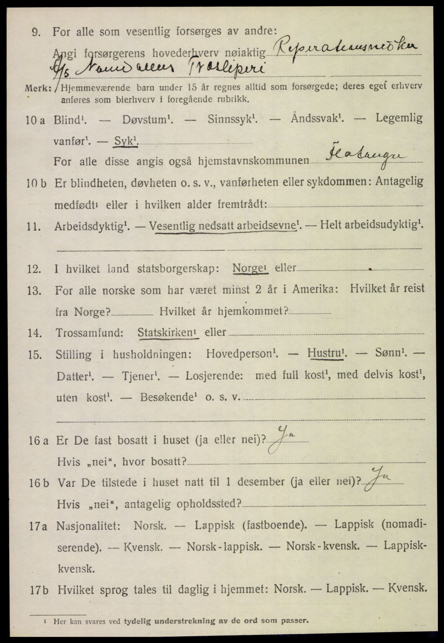 SAT, 1920 census for Flatanger, 1920, p. 2117