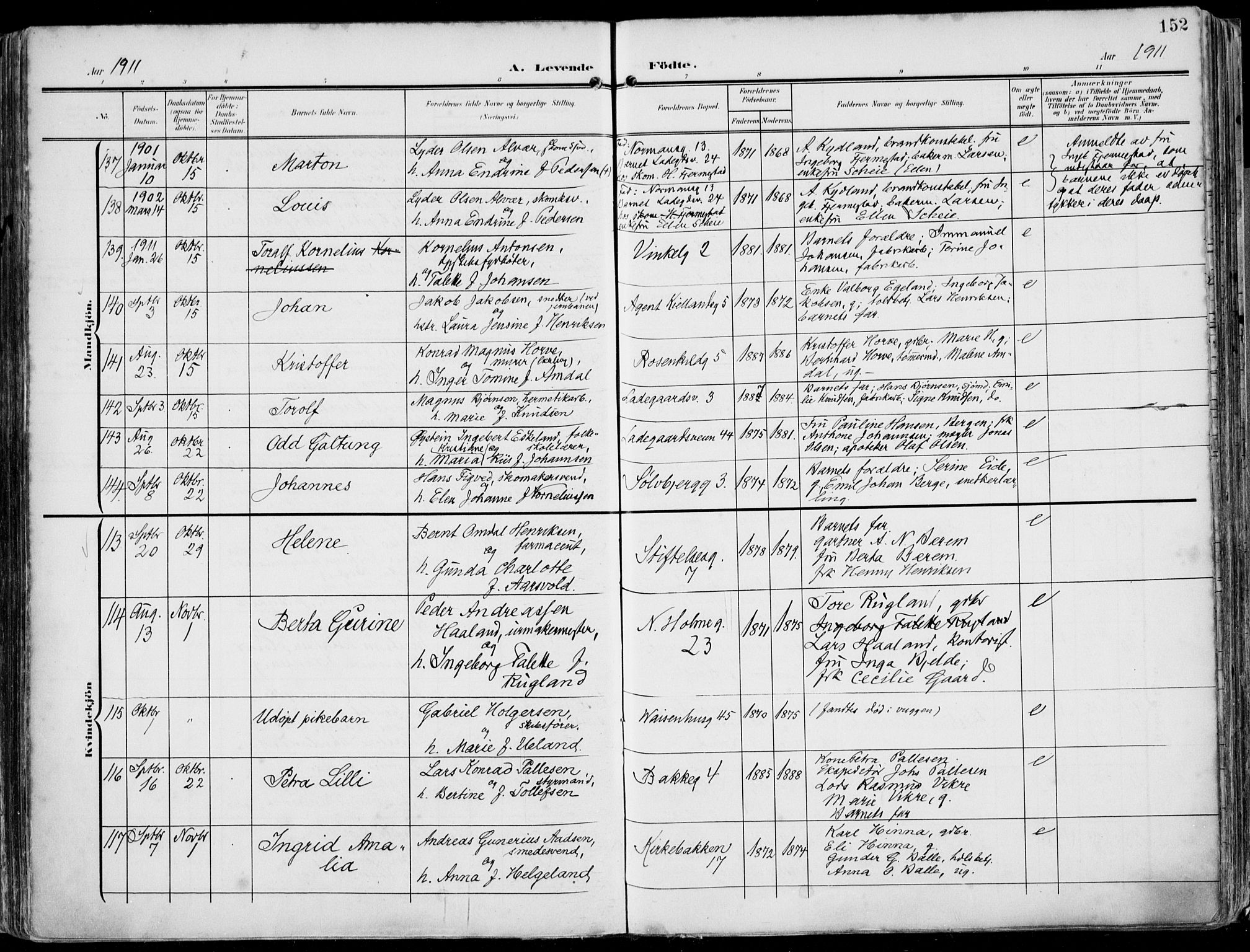 St. Petri sokneprestkontor, AV/SAST-A-101813/002/A/L0005: Parish register (official) no. A 23, 1902-1918, p. 152