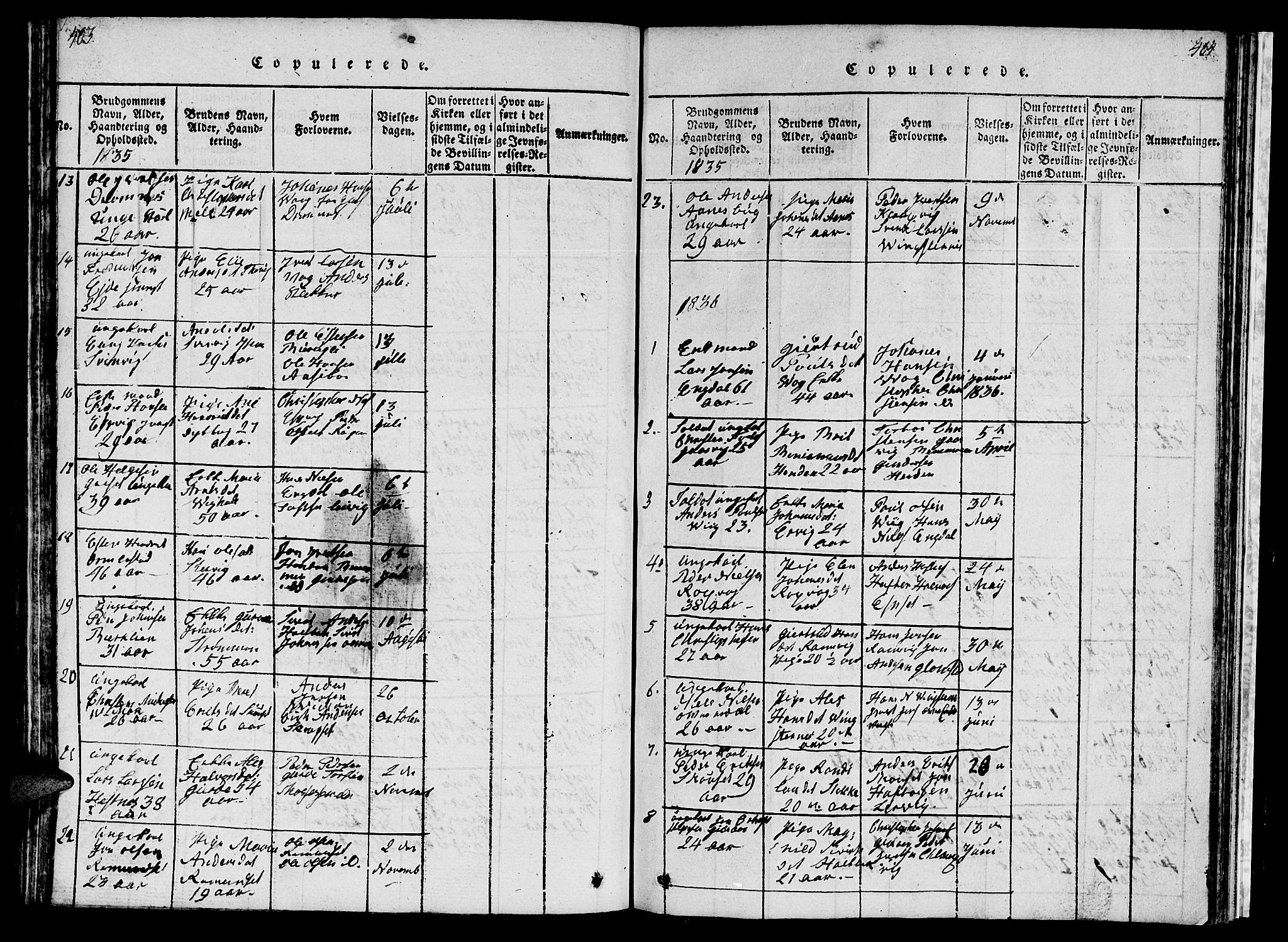Ministerialprotokoller, klokkerbøker og fødselsregistre - Møre og Romsdal, AV/SAT-A-1454/578/L0908: Parish register (copy) no. 578C01, 1819-1837, p. 403-404