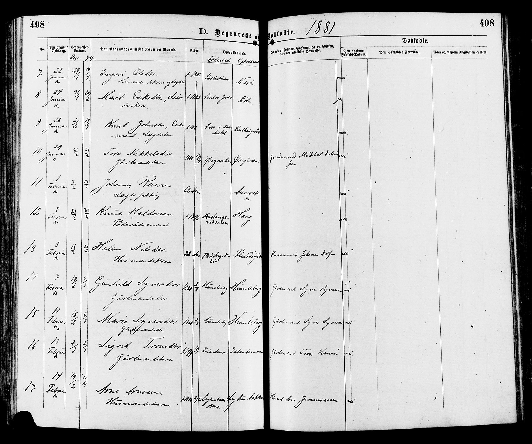 Sør-Aurdal prestekontor, SAH/PREST-128/H/Ha/Haa/L0008: Parish register (official) no. 8, 1877-1885, p. 498