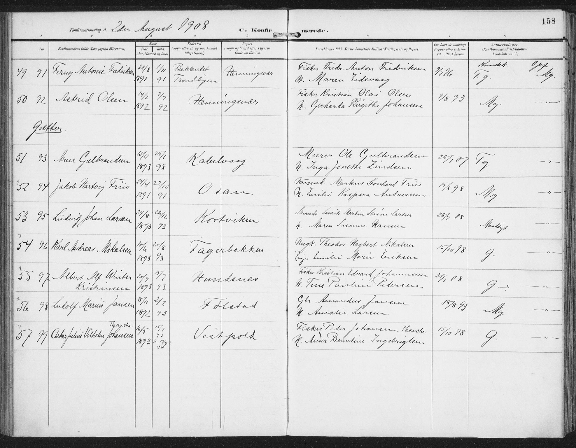 Ministerialprotokoller, klokkerbøker og fødselsregistre - Nordland, AV/SAT-A-1459/874/L1063: Parish register (official) no. 874A07, 1907-1915, p. 158