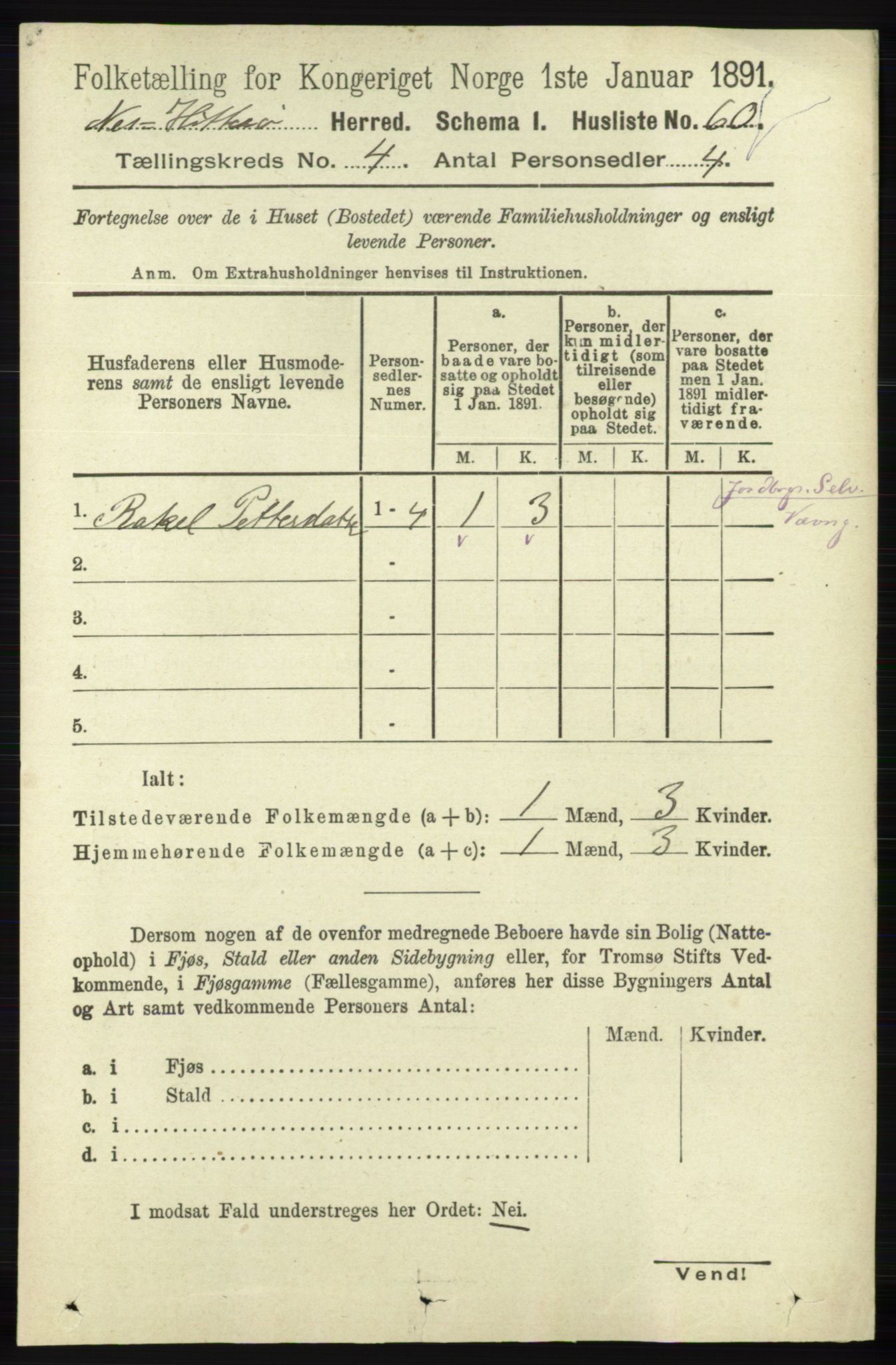 RA, 1891 census for 1043 Hidra og Nes, 1891, p. 1429