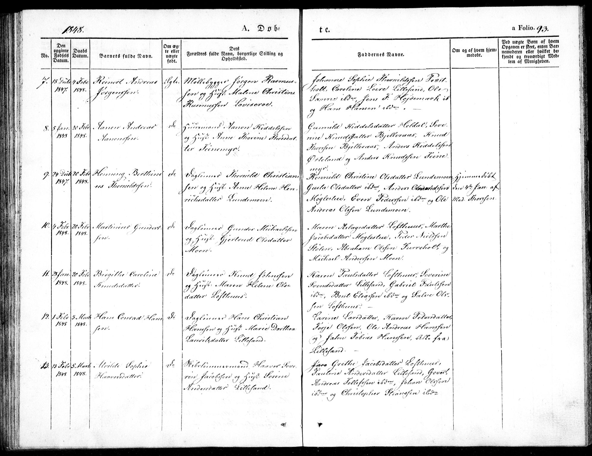 Vestre Moland sokneprestkontor, SAK/1111-0046/F/Fb/Fbb/L0002: Parish register (copy) no. B 2, 1836-1851, p. 93