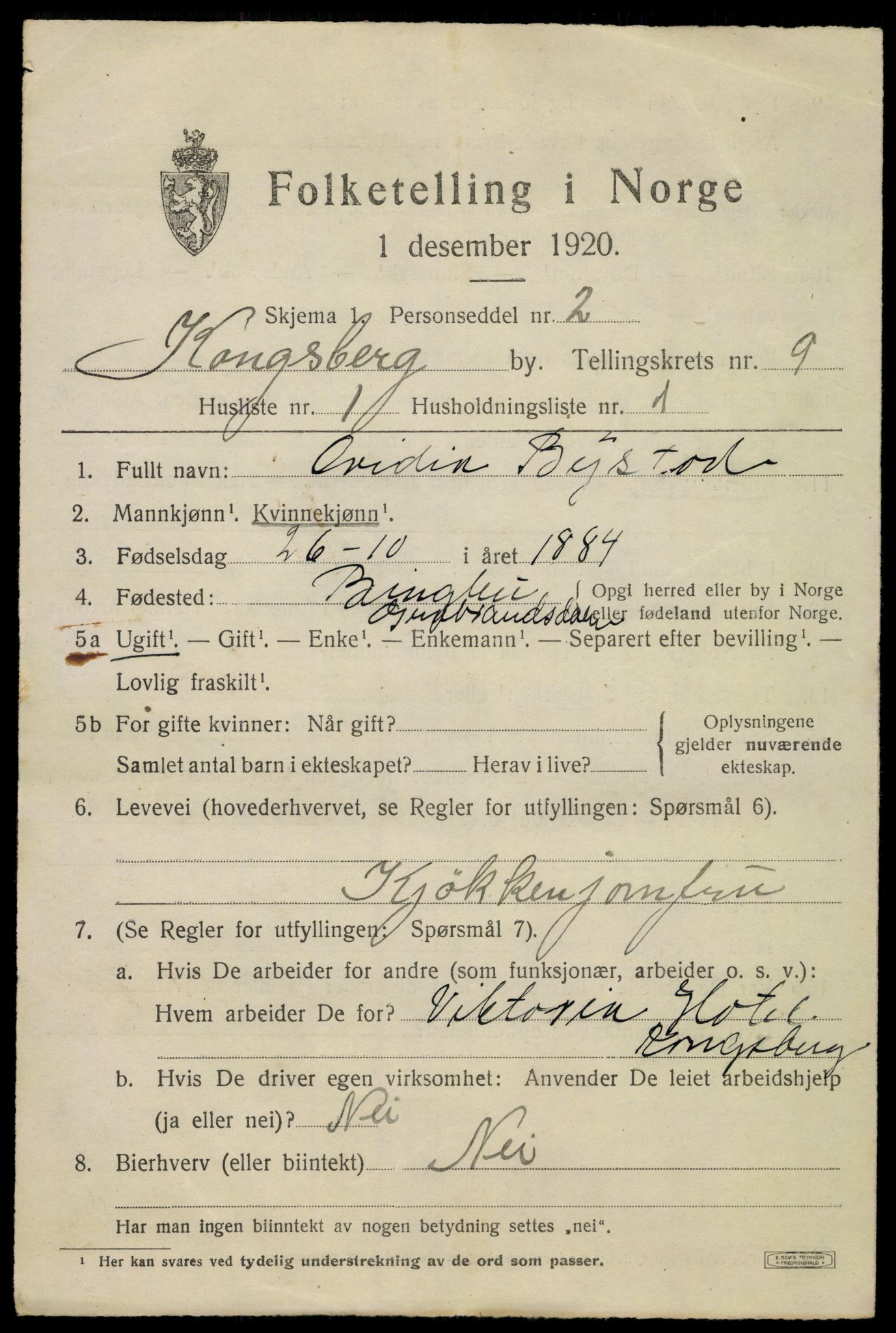 SAKO, 1920 census for Kongsberg, 1920, p. 18394