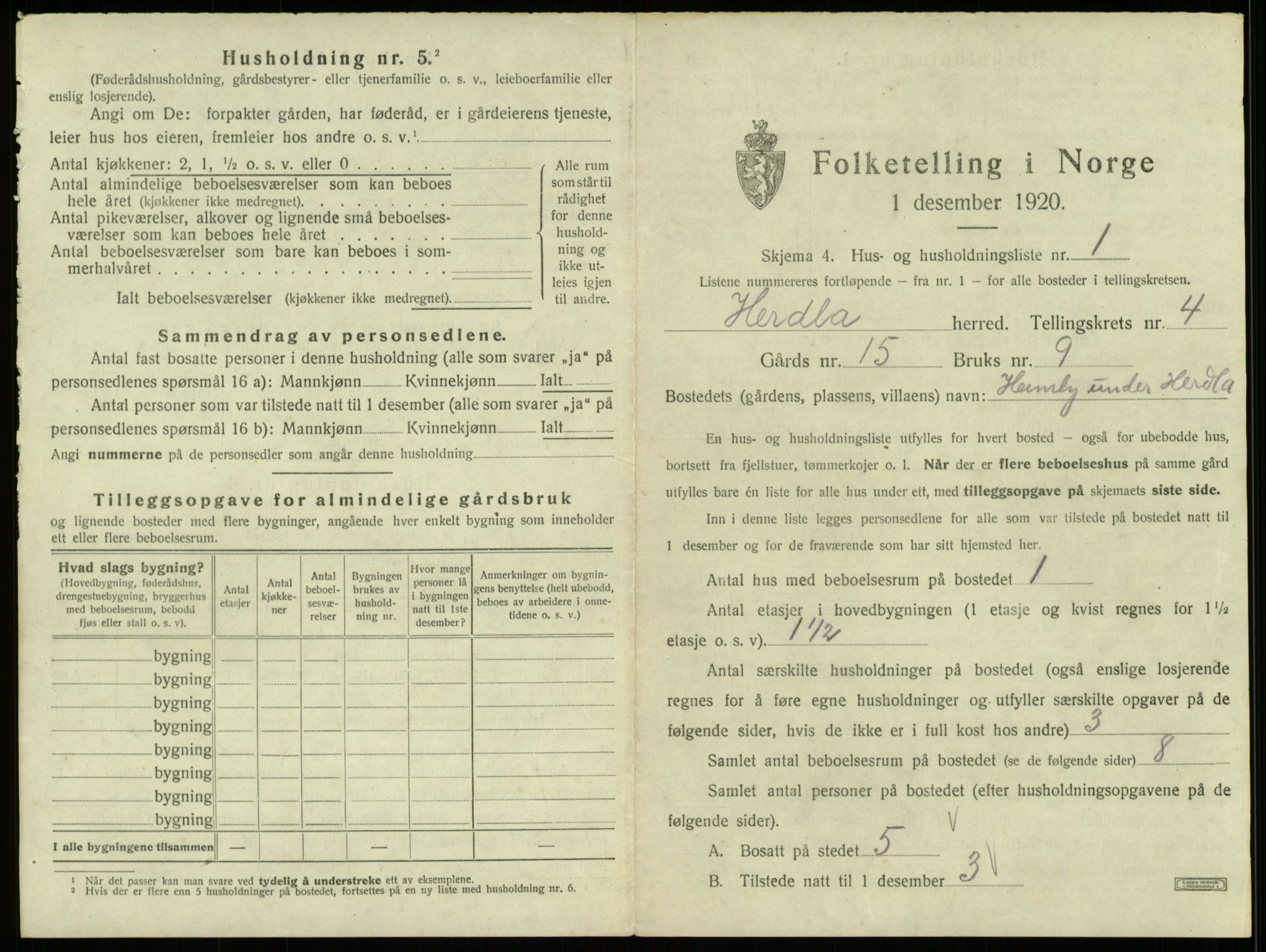 SAB, 1920 census for Herdla, 1920, p. 361