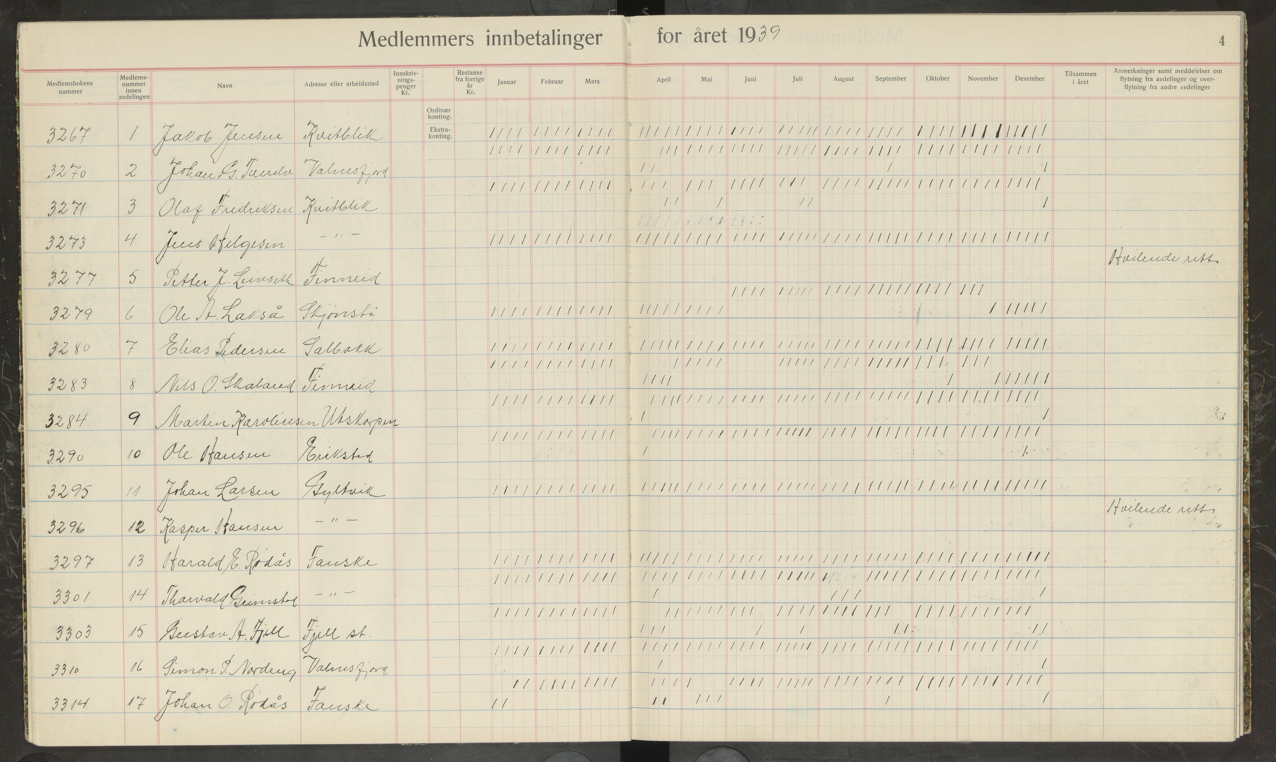 Hanken gruvearbeiderforening avd. 146 av Norsk Arbeidsmandsforbund, AIN/A23-118/P/Pa/L0003: Medlemsprotokoll, 1938-1955