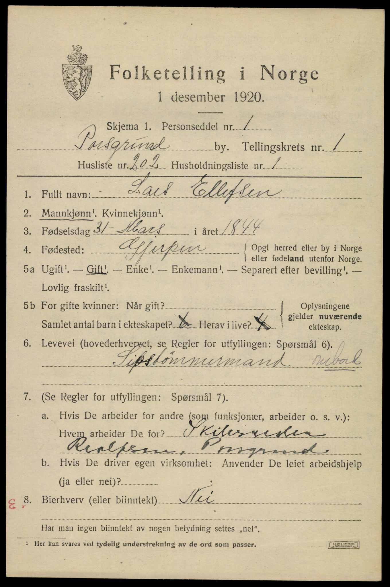 SAKO, 1920 census for Porsgrunn, 1920, p. 9431