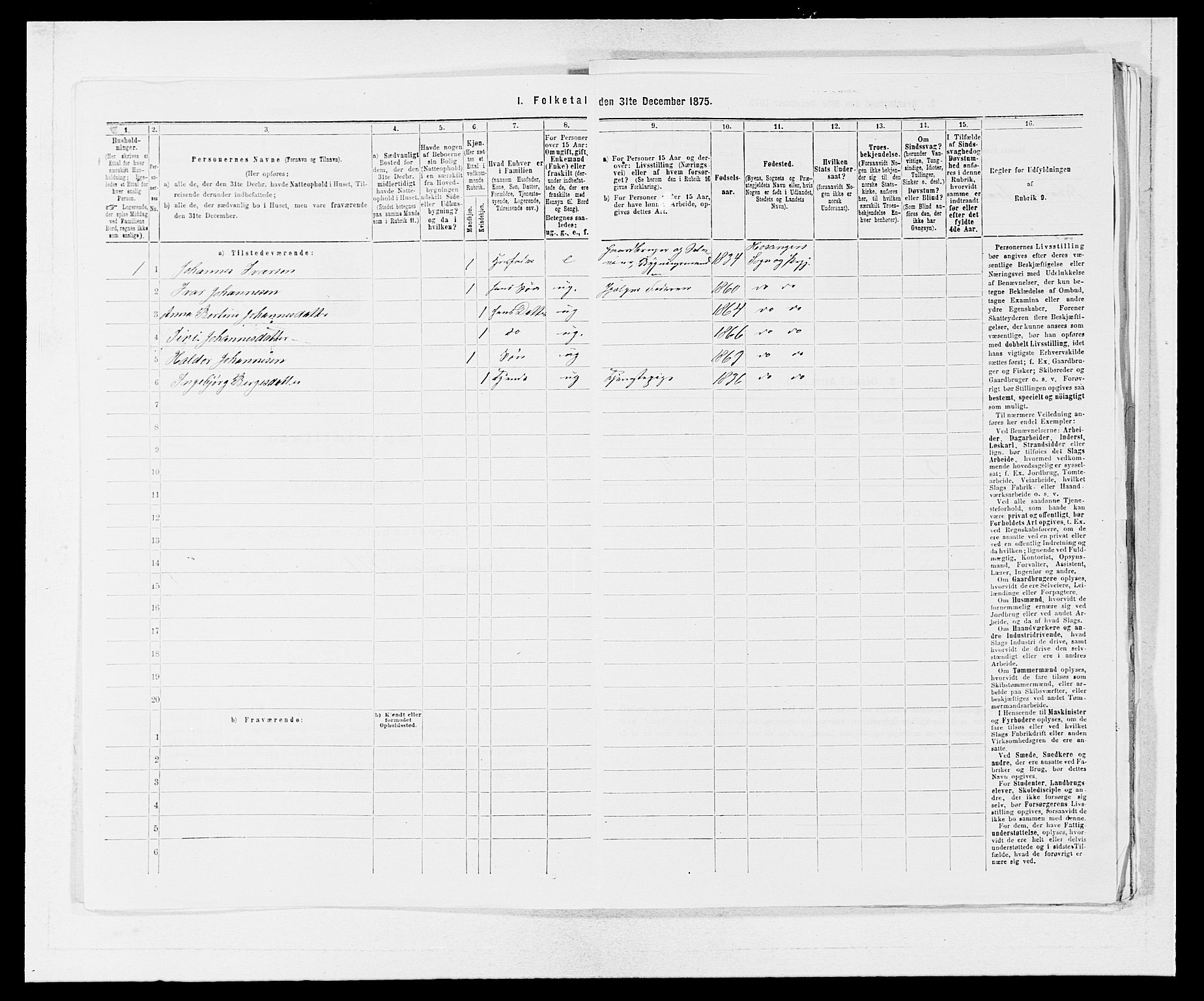 SAB, 1875 census for 1253P Hosanger, 1875, p. 848