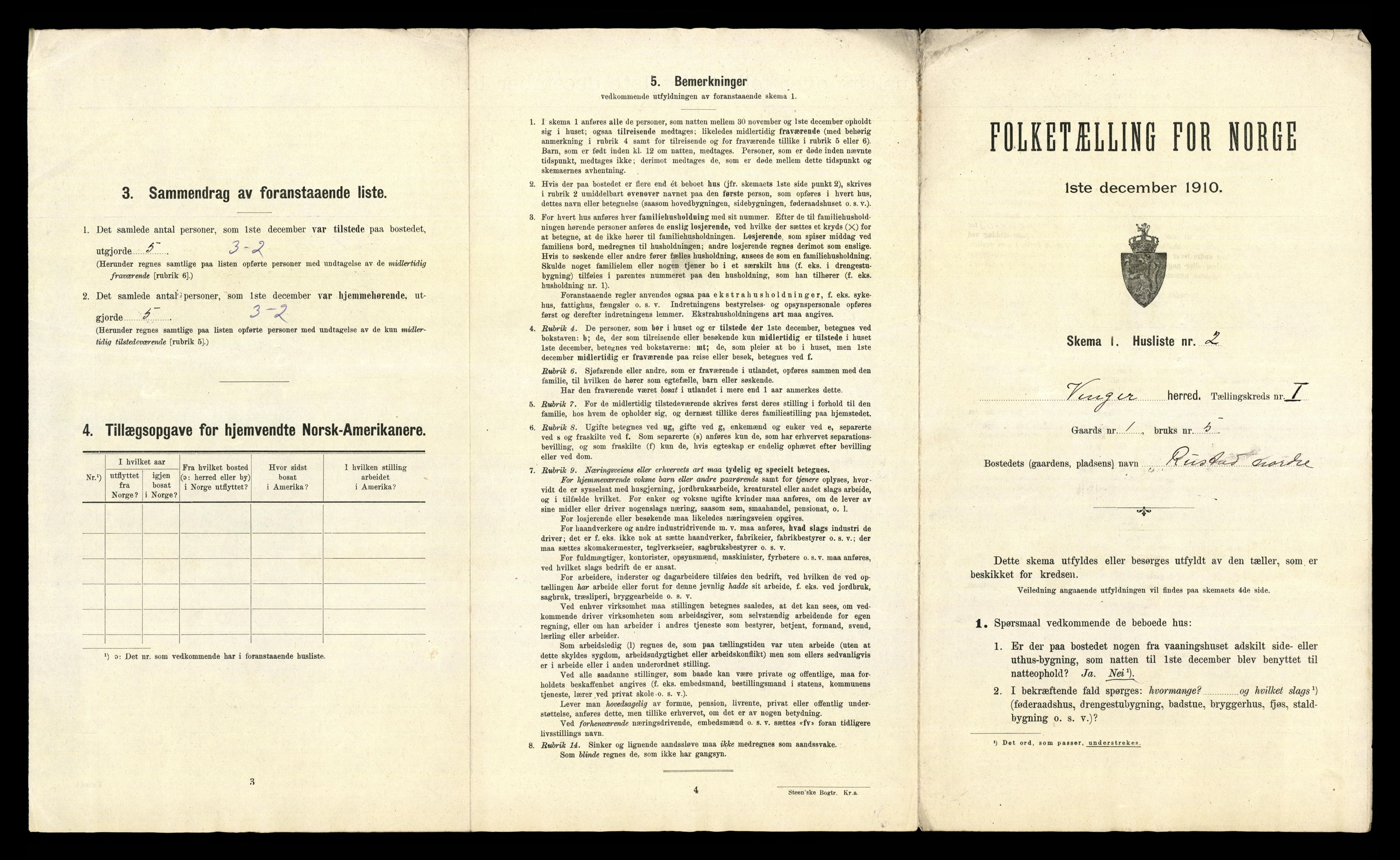 RA, 1910 census for Vinger, 1910, p. 55