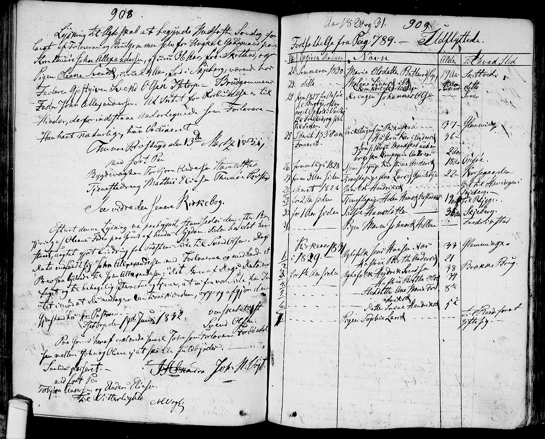 Tune prestekontor Kirkebøker, AV/SAO-A-2007/F/Fa/L0006: Parish register (official) no. 6, 1823-1831, p. 908-909