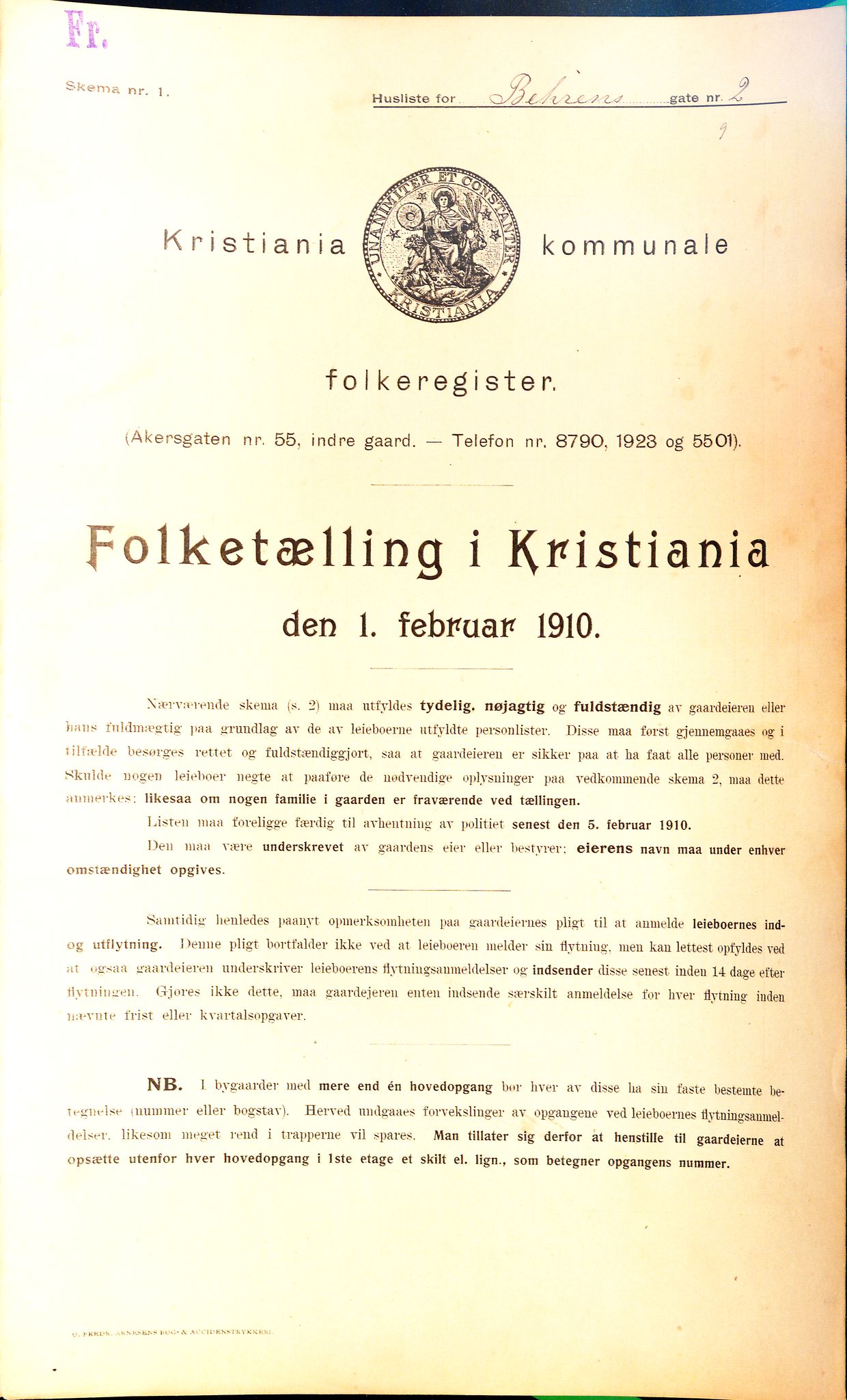 OBA, Municipal Census 1910 for Kristiania, 1910, p. 3215