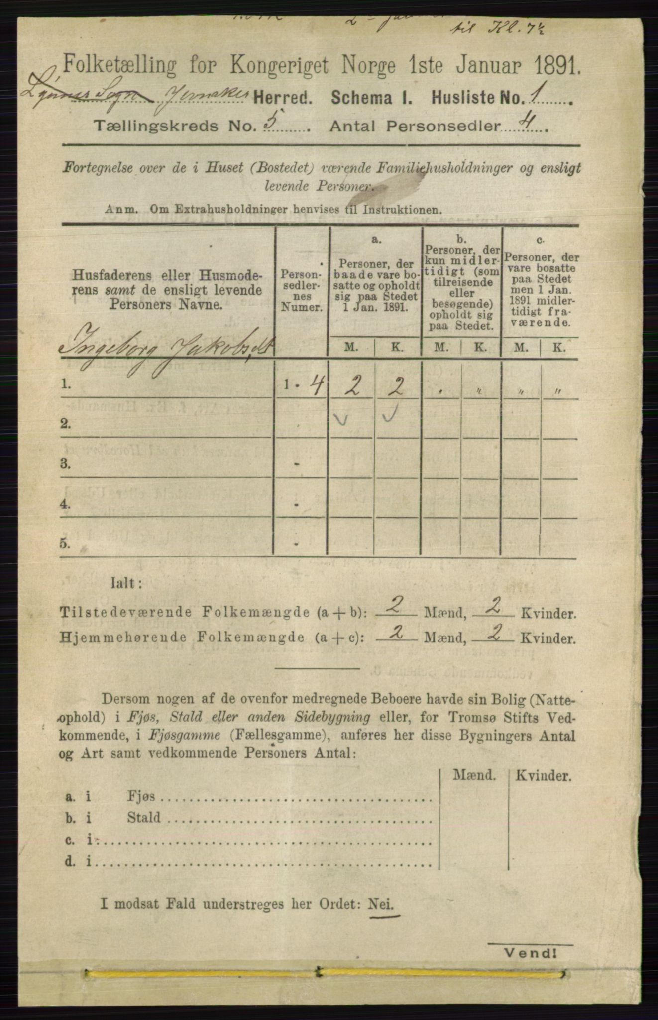 RA, 1891 census for 0532 Jevnaker, 1891, p. 2327