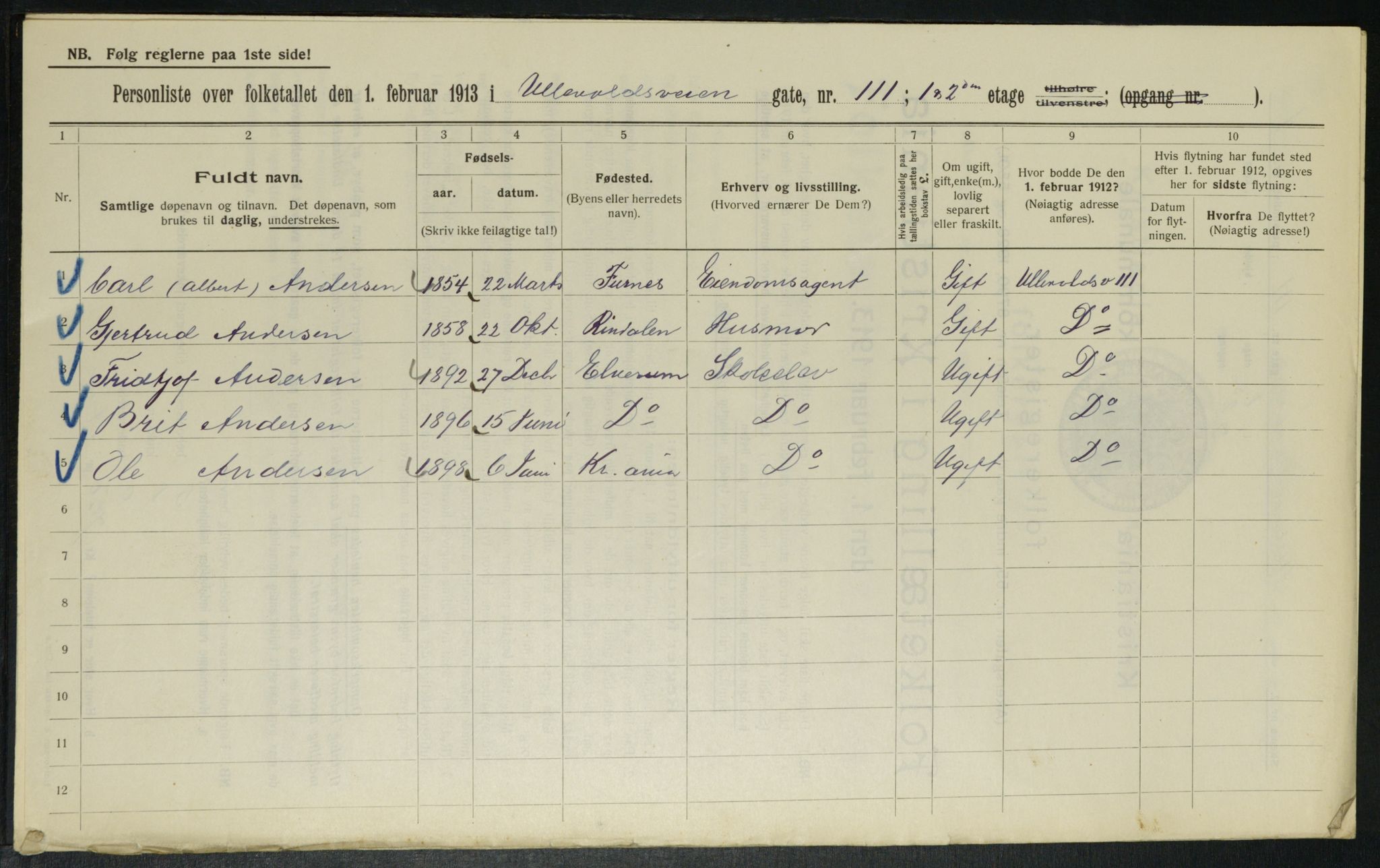 OBA, Municipal Census 1913 for Kristiania, 1913, p. 119659