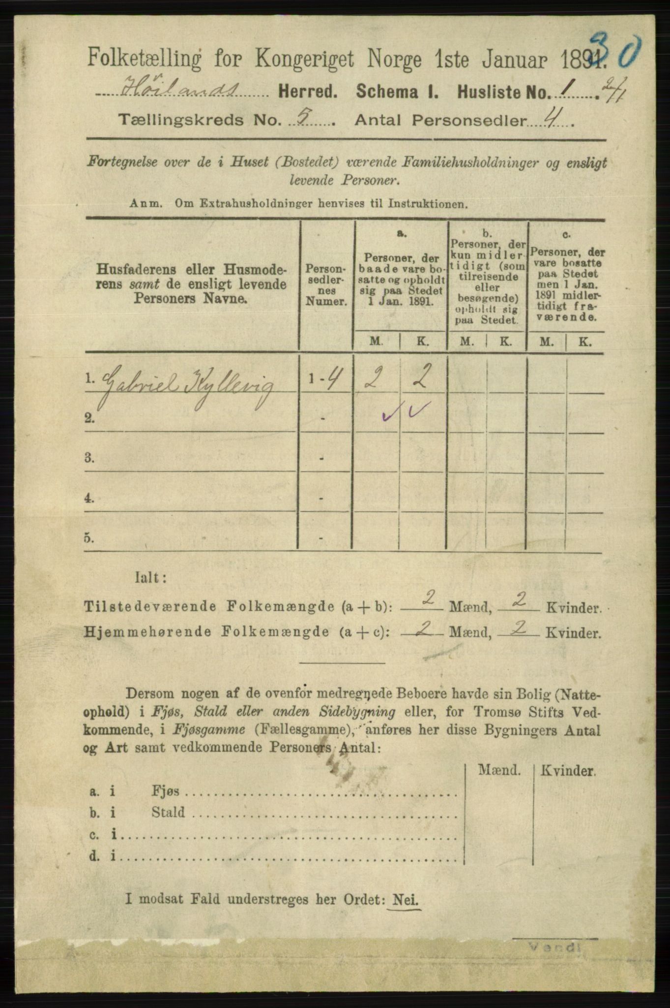 RA, 1891 census for 1123 Høyland, 1891, p. 1466