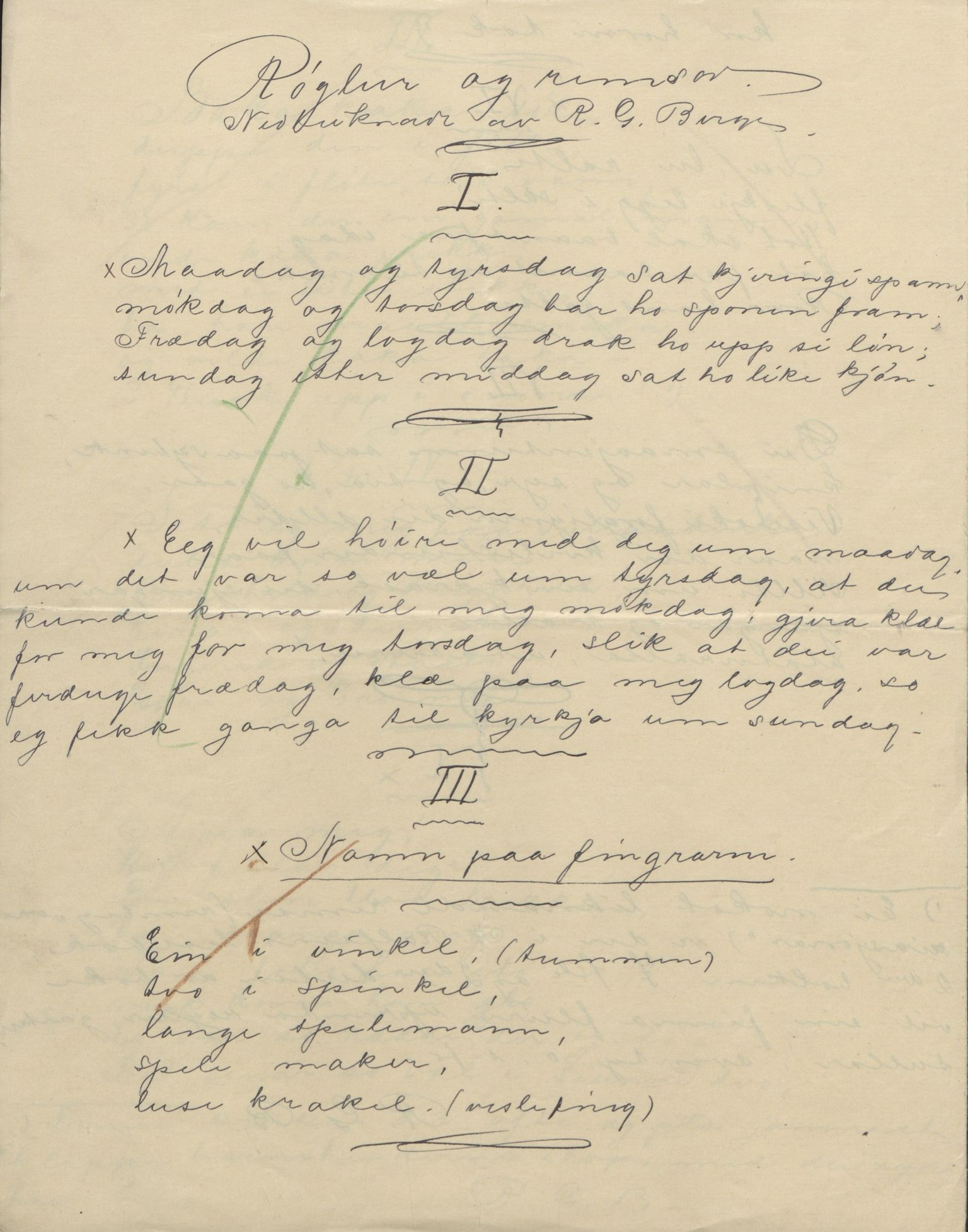 Rikard Berge, TEMU/TGM-A-1003/F/L0004/0053: 101-159 / 157 Manuskript, notatar, brev o.a. Nokre leiker, manuskript, 1906-1908, p. 66