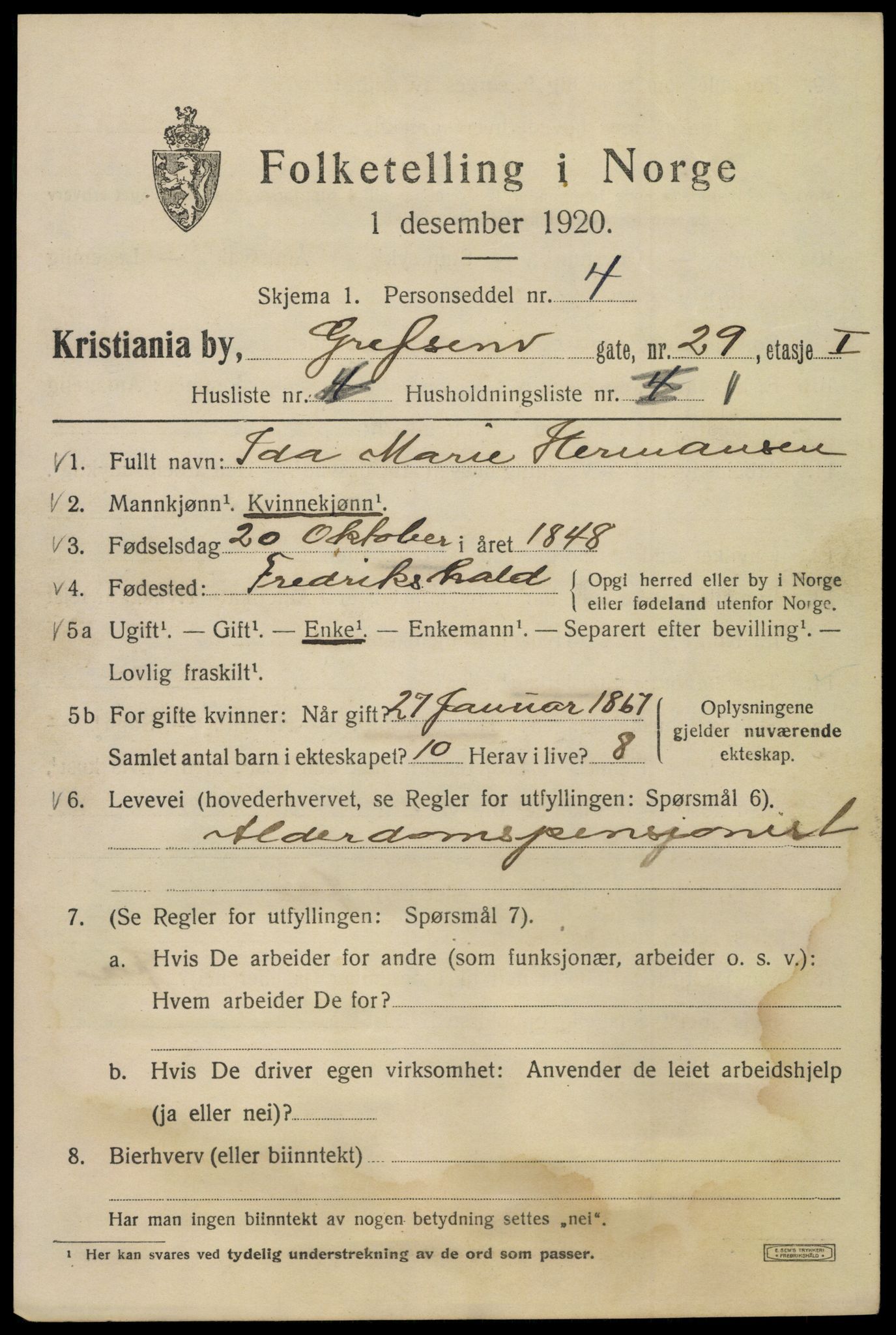 SAO, 1920 census for Kristiania, 1920, p. 251393