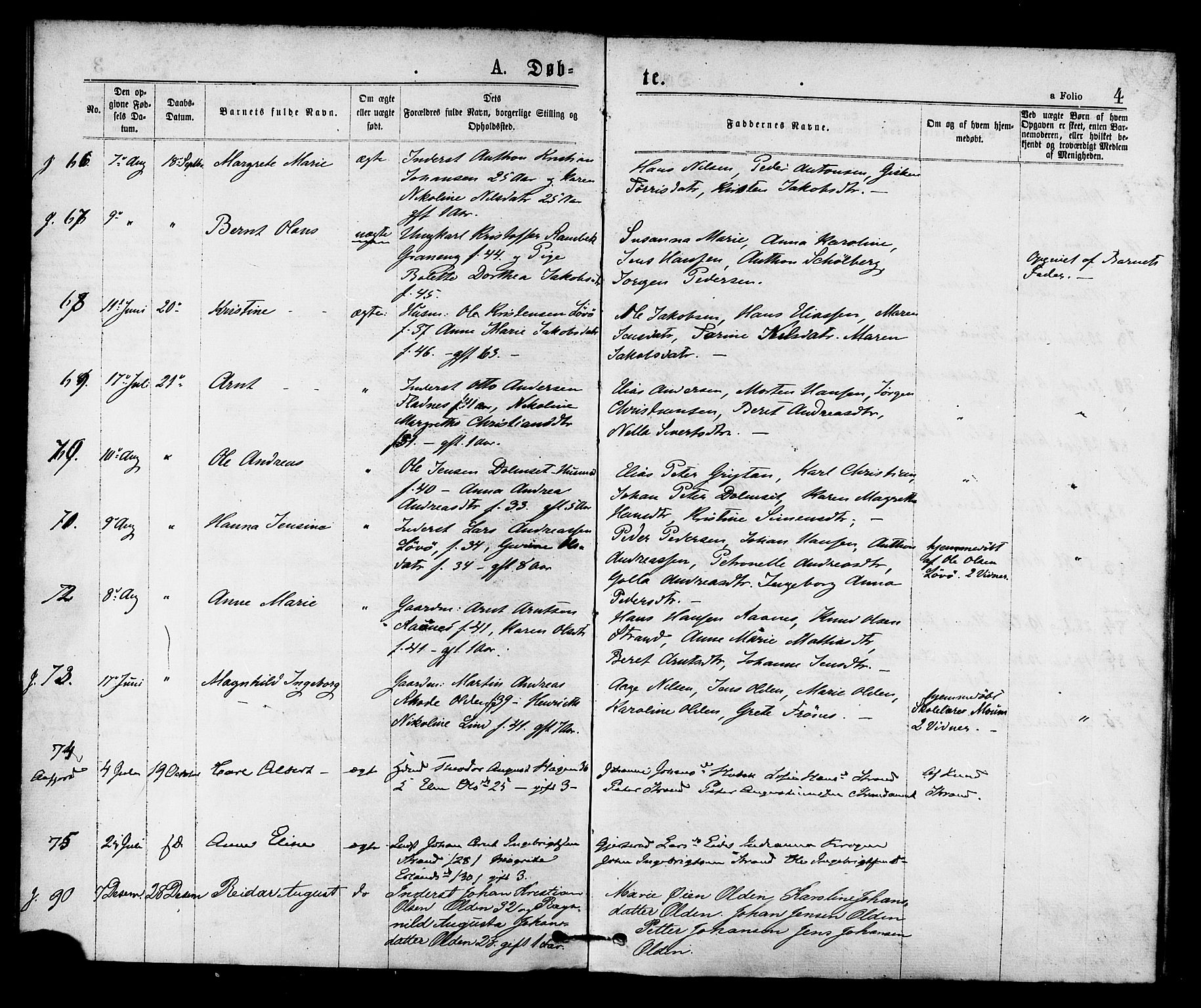 Ministerialprotokoller, klokkerbøker og fødselsregistre - Sør-Trøndelag, AV/SAT-A-1456/655/L0679: Parish register (official) no. 655A08, 1873-1879, p. 4