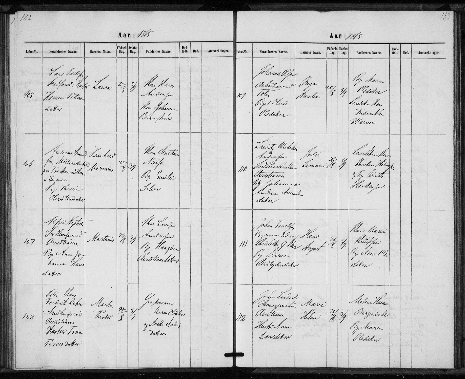 Rikshospitalet prestekontor Kirkebøker, AV/SAO-A-10309b/K/L0002/0002: Baptism register no. 2.2, 1860-1868, p. 182-183