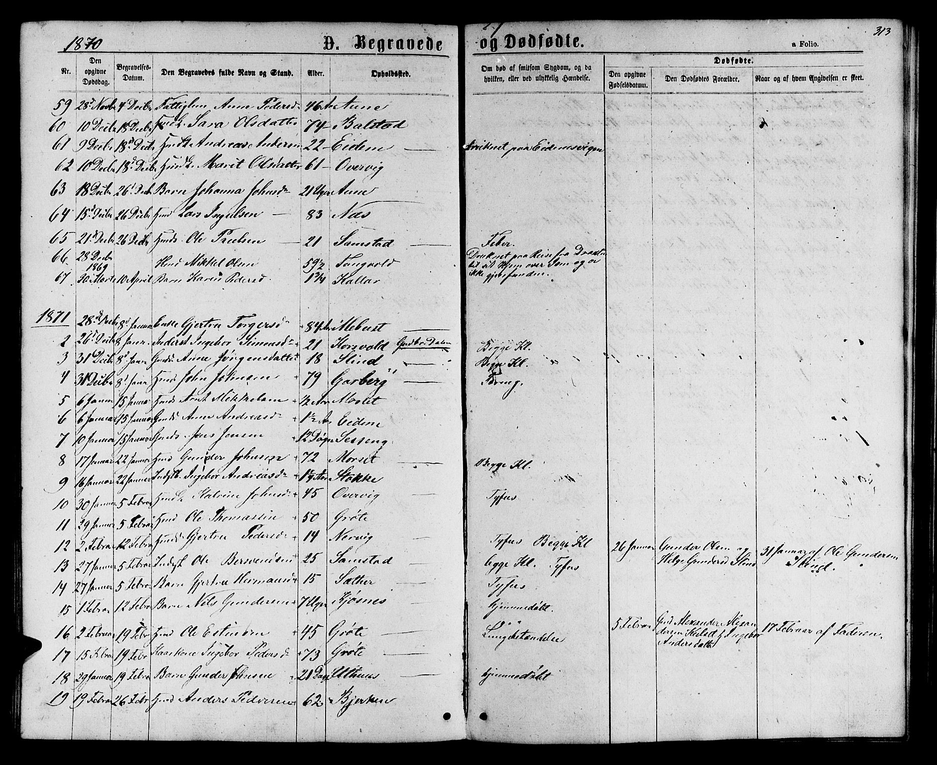 Ministerialprotokoller, klokkerbøker og fødselsregistre - Sør-Trøndelag, AV/SAT-A-1456/695/L1156: Parish register (copy) no. 695C07, 1869-1888, p. 313