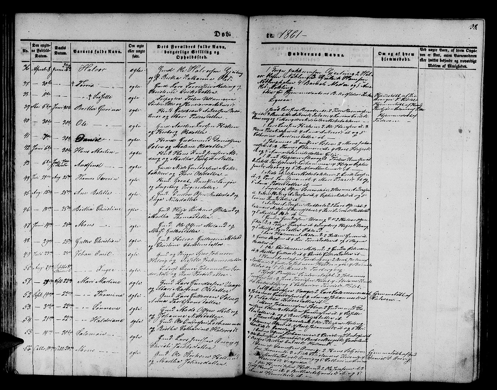 Finnås sokneprestembete, SAB/A-99925/H/Ha/Hab/Habb/L0001: Parish register (copy) no. B 1, 1851-1870, p. 38