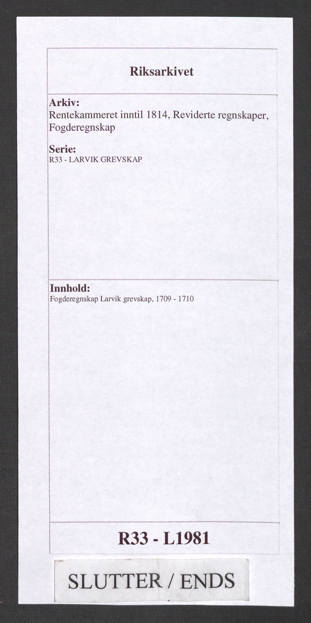 Rentekammeret inntil 1814, Reviderte regnskaper, Fogderegnskap, RA/EA-4092/R33/L1981: Fogderegnskap Larvik grevskap, 1709-1710, p. 450