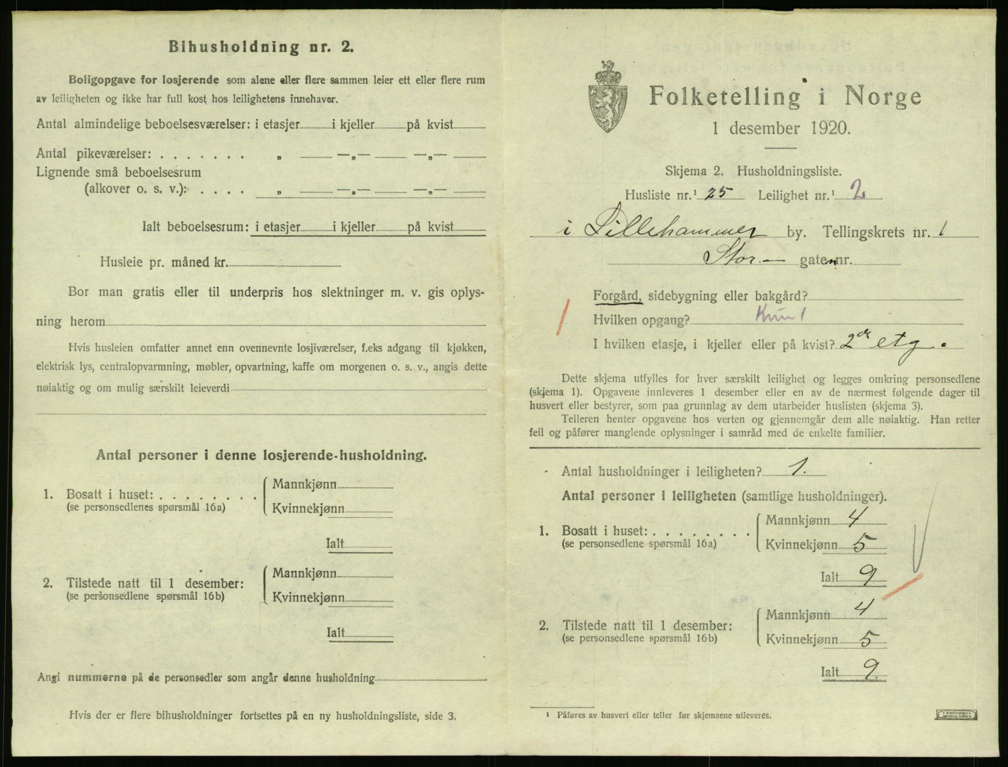 SAH, 1920 census for Lillehammer, 1920, p. 1424