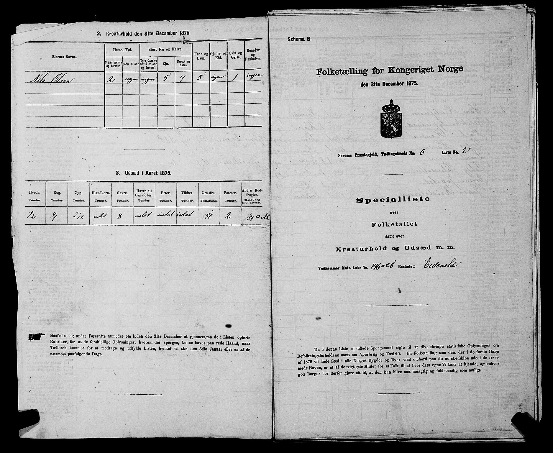 RA, 1875 census for 0226P Sørum, 1875, p. 842