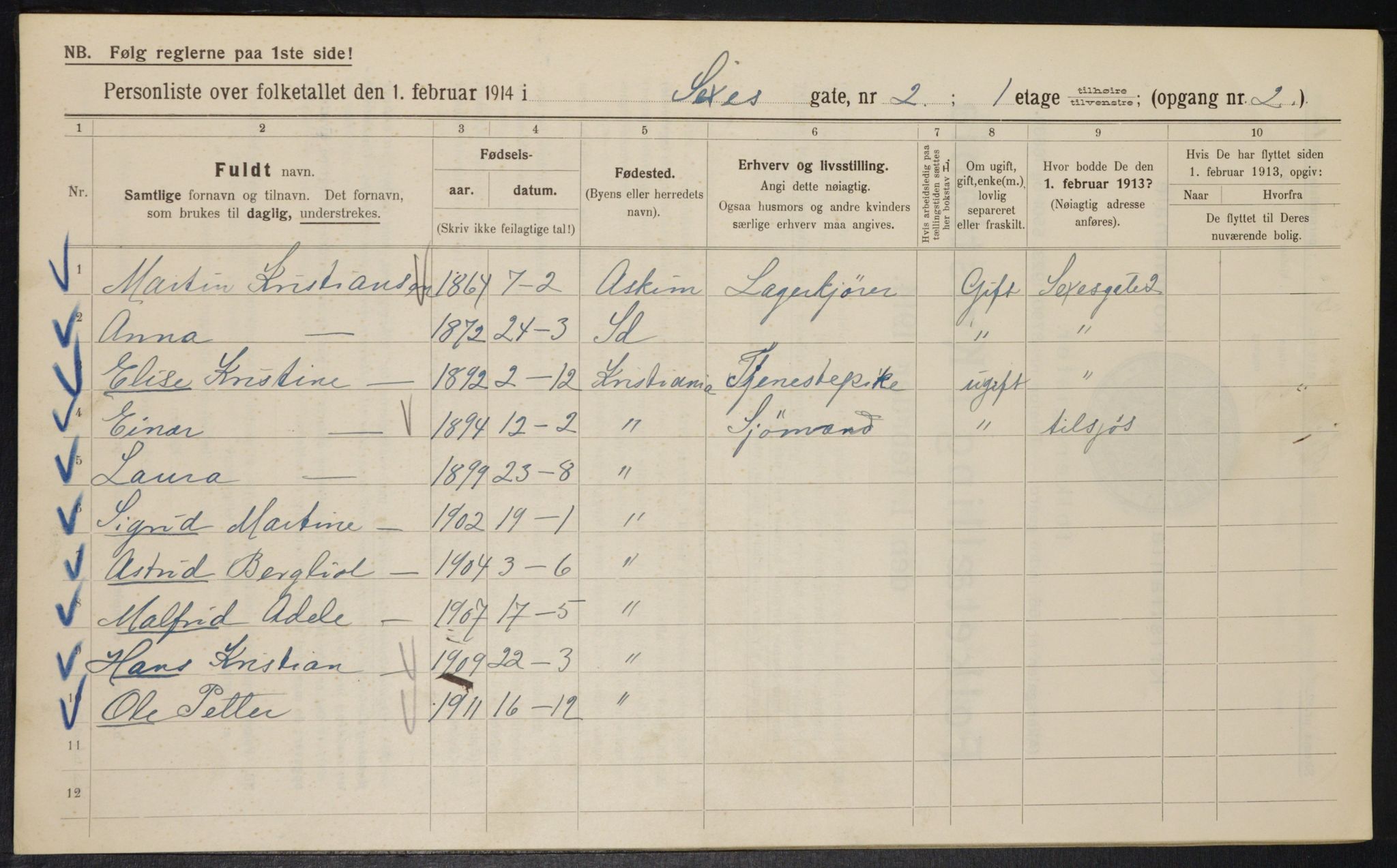 OBA, Municipal Census 1914 for Kristiania, 1914, p. 94442