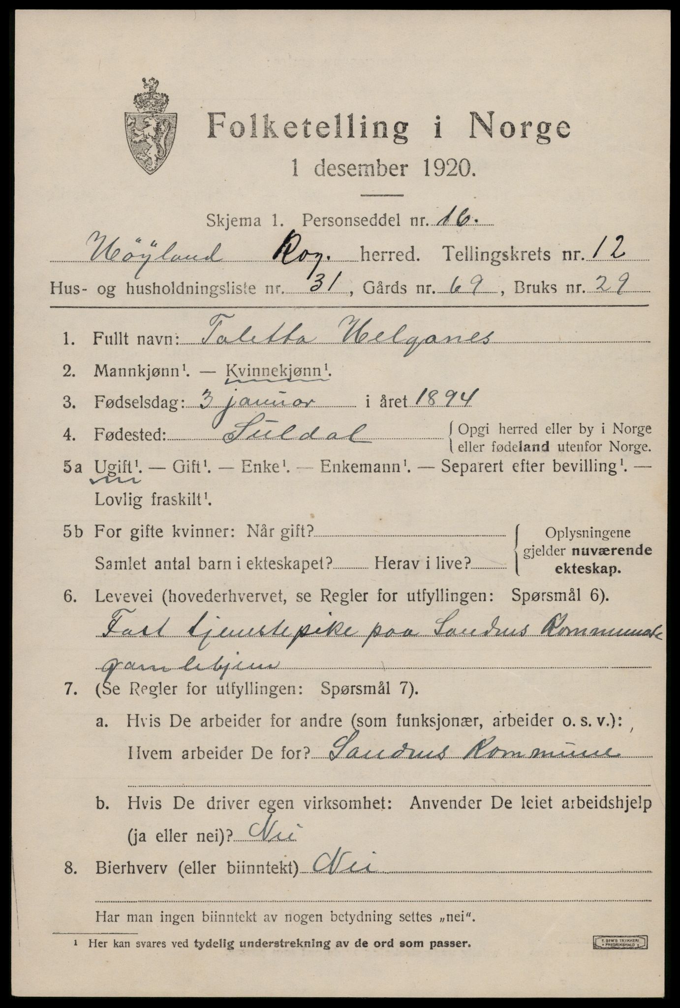 SAST, 1920 census for Høyland, 1920, p. 9732