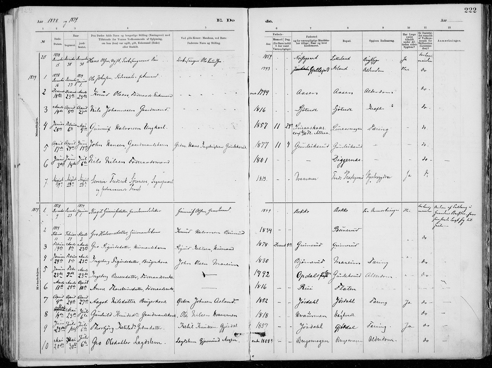 Tinn kirkebøker, SAKO/A-308/F/Fa/L0007: Parish register (official) no. I 7, 1878-1922, p. 222