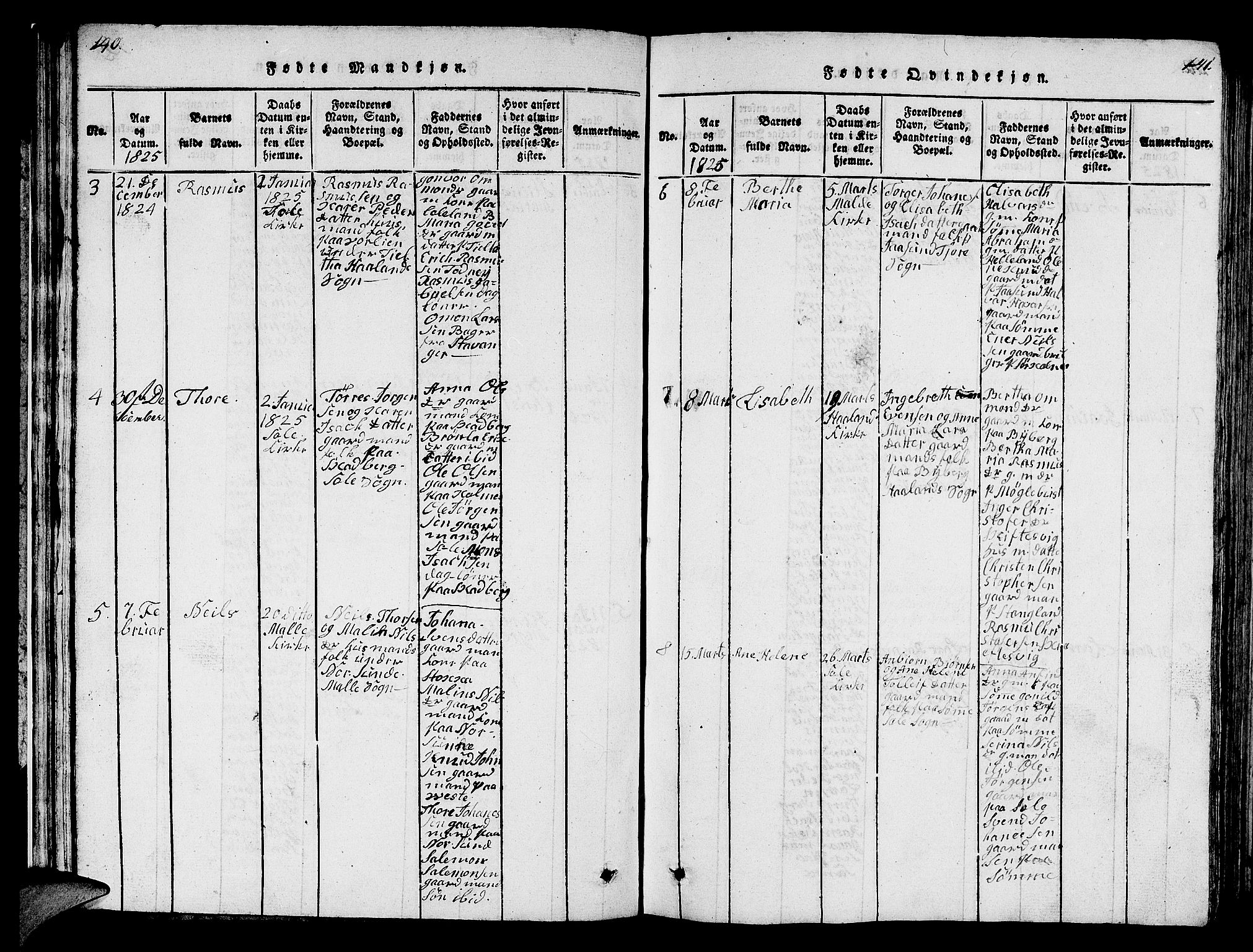 Håland sokneprestkontor, AV/SAST-A-101802/001/30BB/L0001: Parish register (copy) no. B 1, 1815-1845, p. 140-141