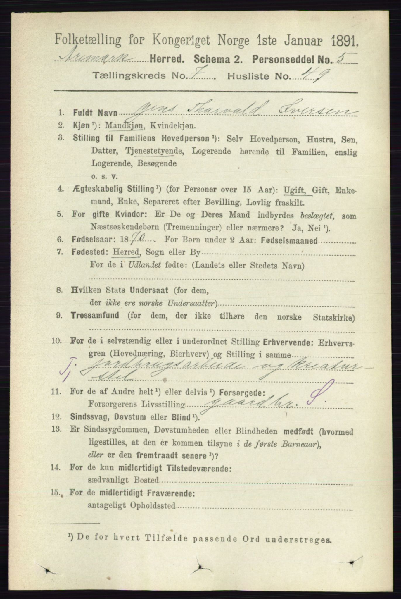 RA, 1891 census for 0118 Aremark, 1891, p. 4204