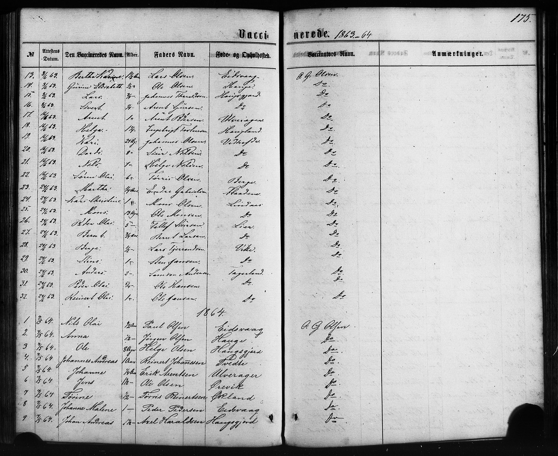 Sveio Sokneprestembete, SAB/A-78501/H/Haa: Parish register (official) no. C 1, 1862-1880, p. 175