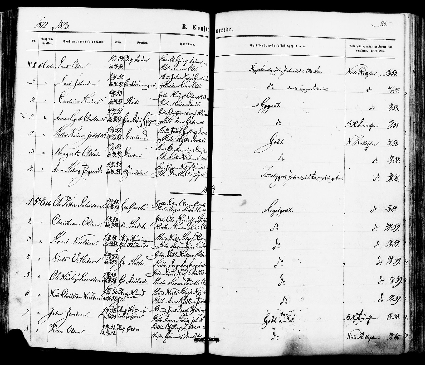 Siljan kirkebøker, SAKO/A-300/F/Fa/L0002: Parish register (official) no. 2, 1870-1895, p. 95