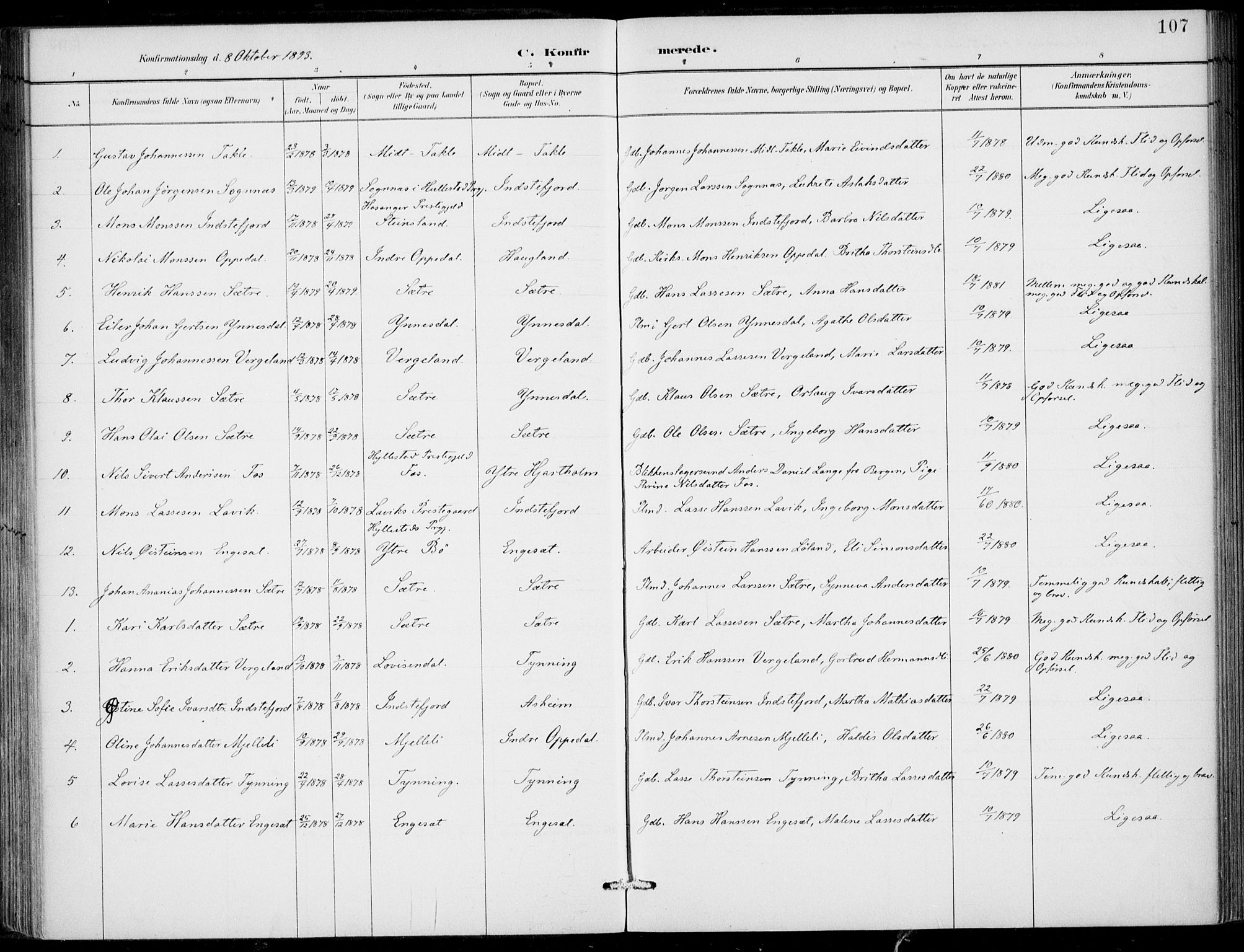 Gulen sokneprestembete, AV/SAB-A-80201/H/Haa/Haac/L0002: Parish register (official) no. C  2, 1882-1914, p. 107