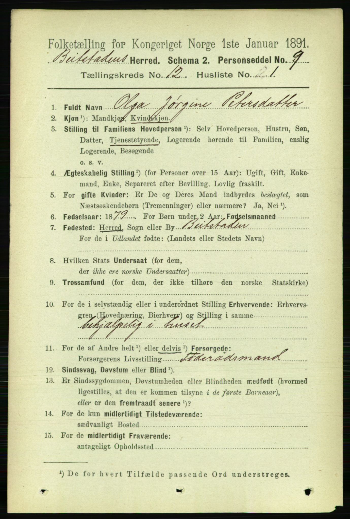 RA, 1891 census for 1727 Beitstad, 1891, p. 3374