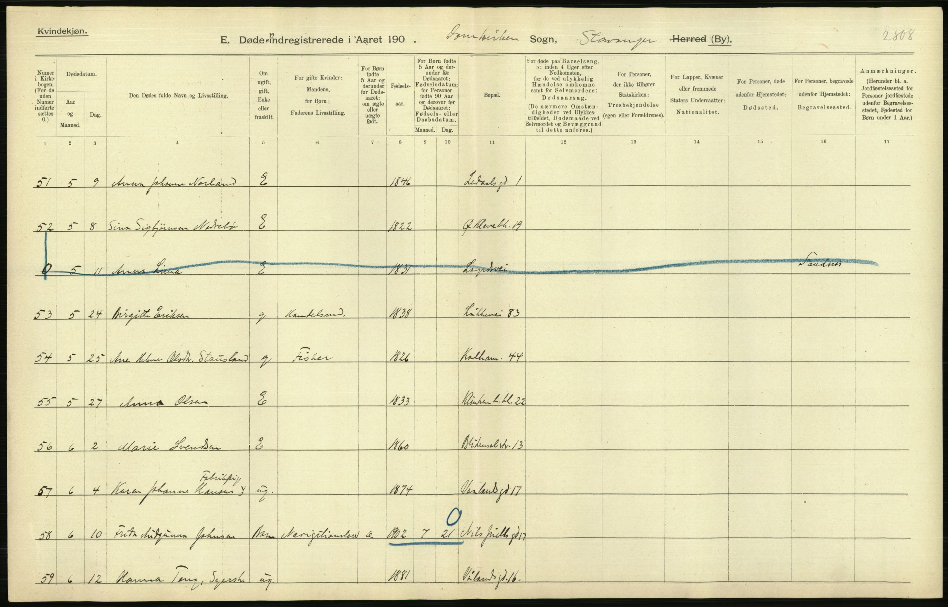 Statistisk sentralbyrå, Sosiodemografiske emner, Befolkning, AV/RA-S-2228/D/Df/Dfa/Dfaa/L0012: Stavanger amt: Fødte, gifte, døde, 1903, p. 842