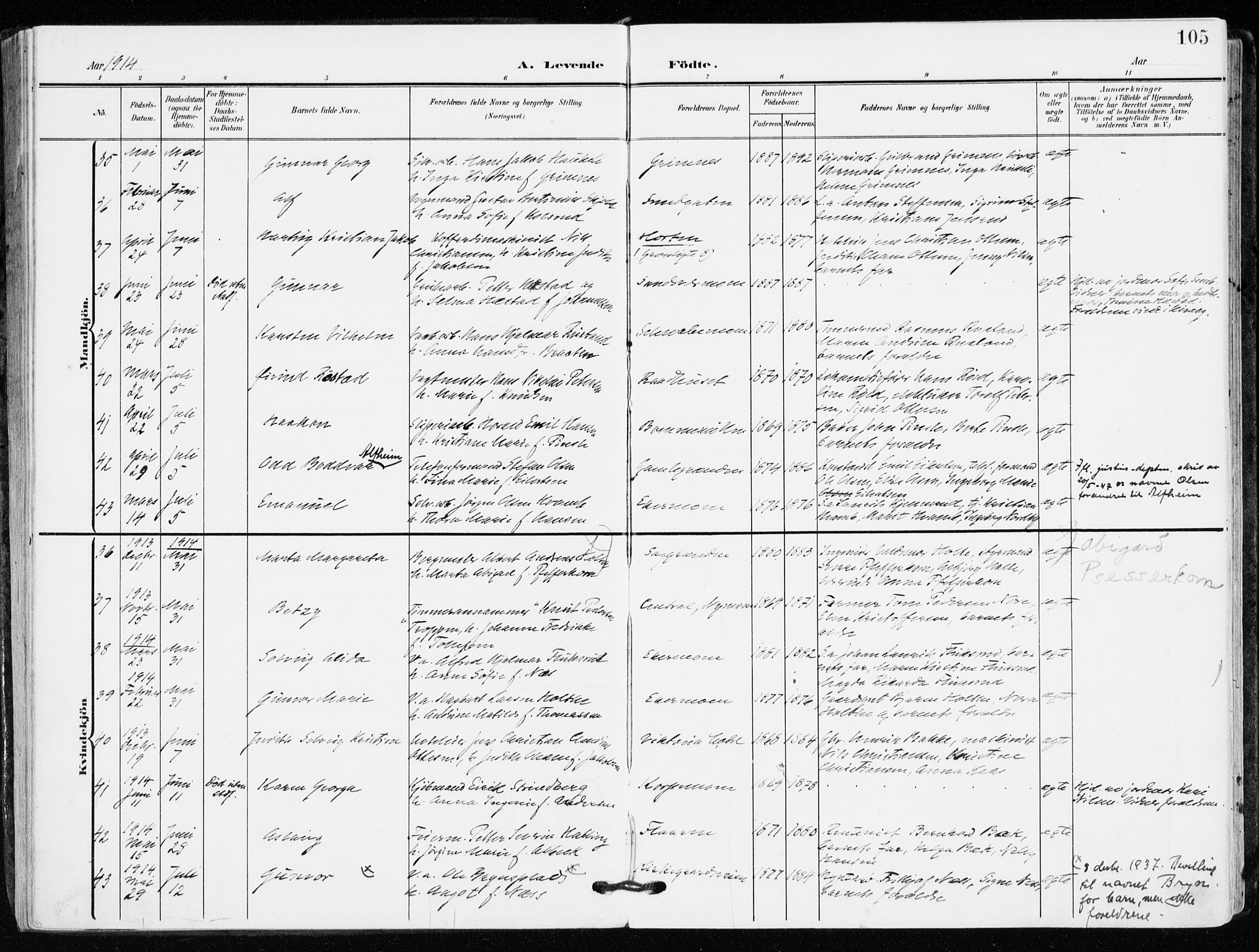 Kongsberg kirkebøker, SAKO/A-22/F/Fb/L0004: Parish register (official) no. II 4, 1906-1918, p. 105